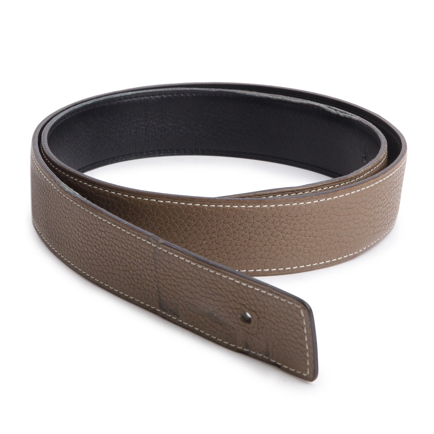 Hermes Noir/Etoupe Box 135 & Togo Calfskin Reversible Leather 32mm Belt Strap, Size 85