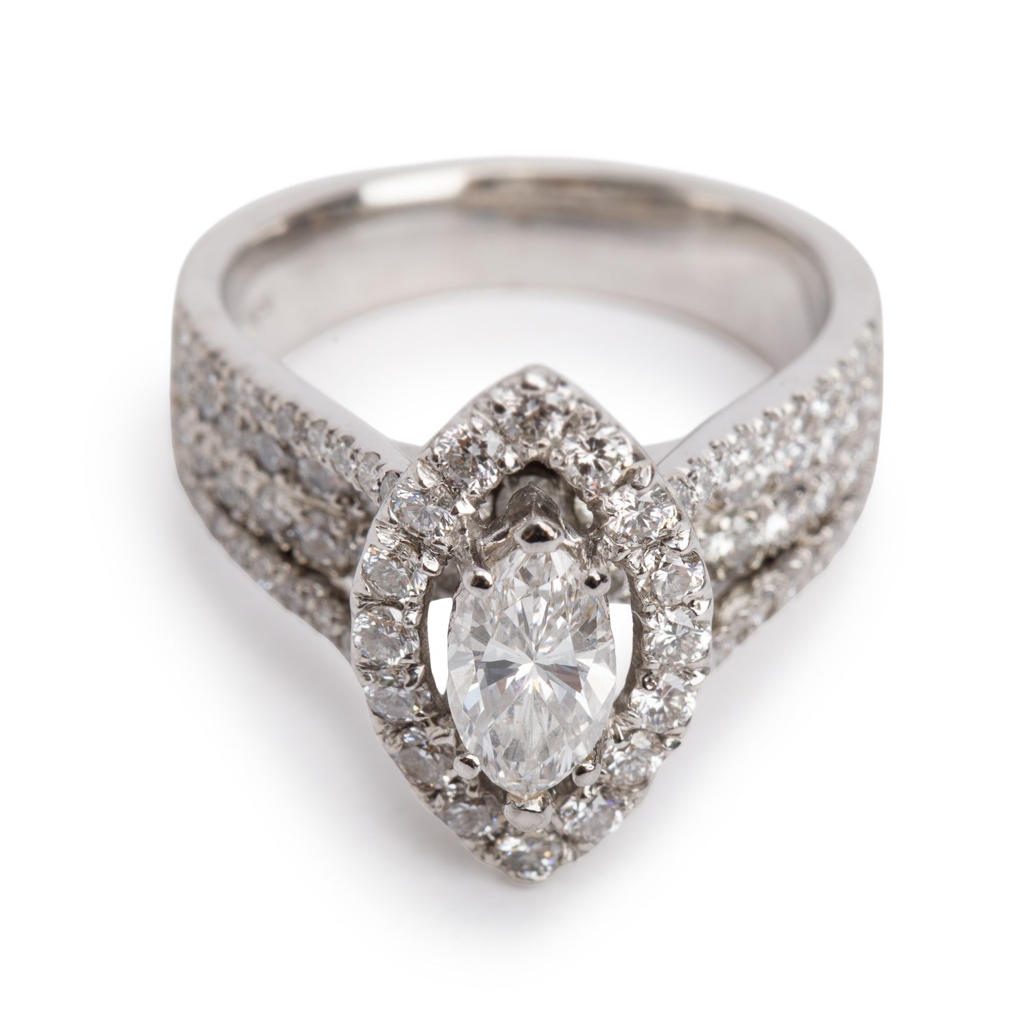 18k White Gold 0.78 ct. Marquise Cut Diamond Engagement Ring, Size 6.75