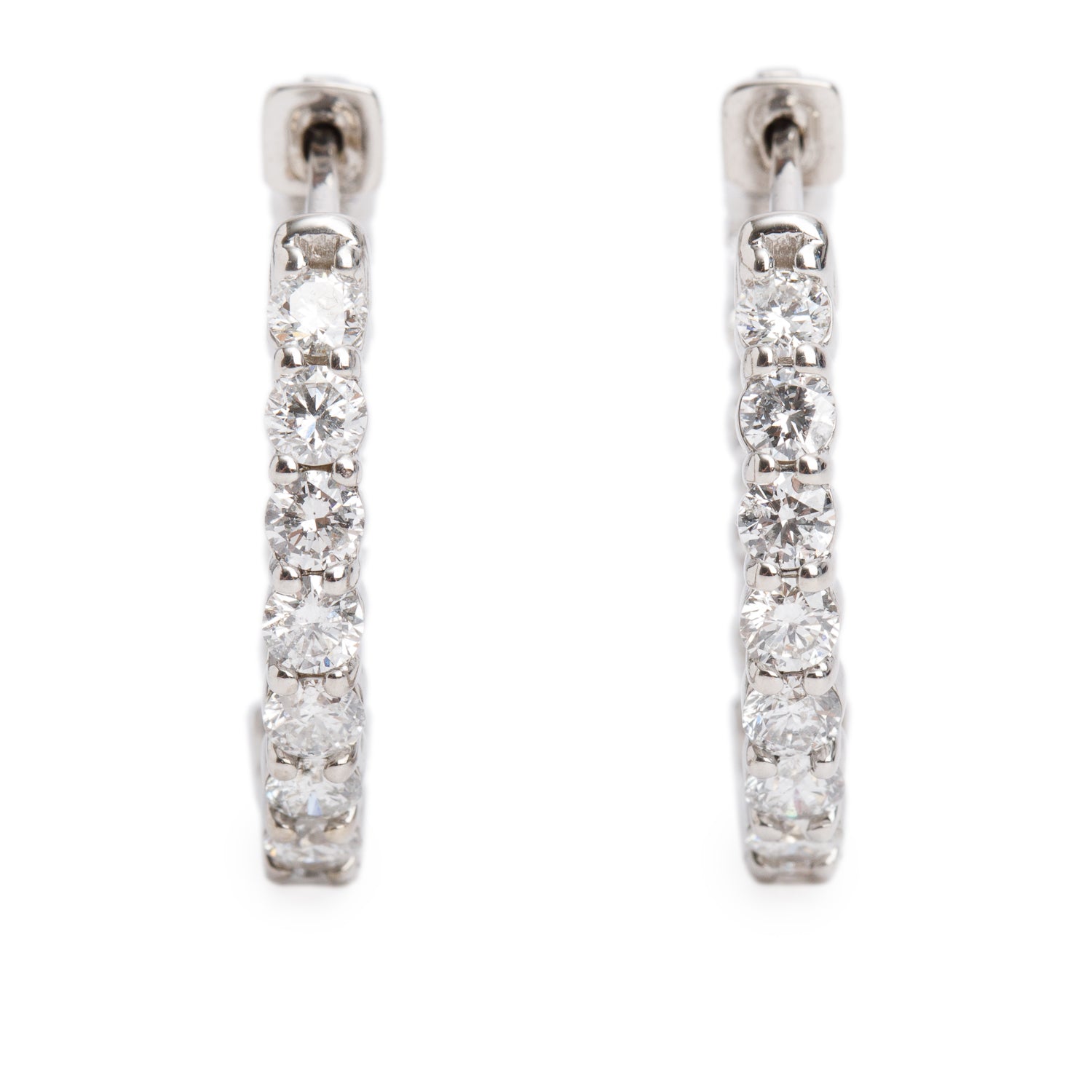 14k White Gold 3.00 tcw. Diamond Inside-Out Hoop Earrings
