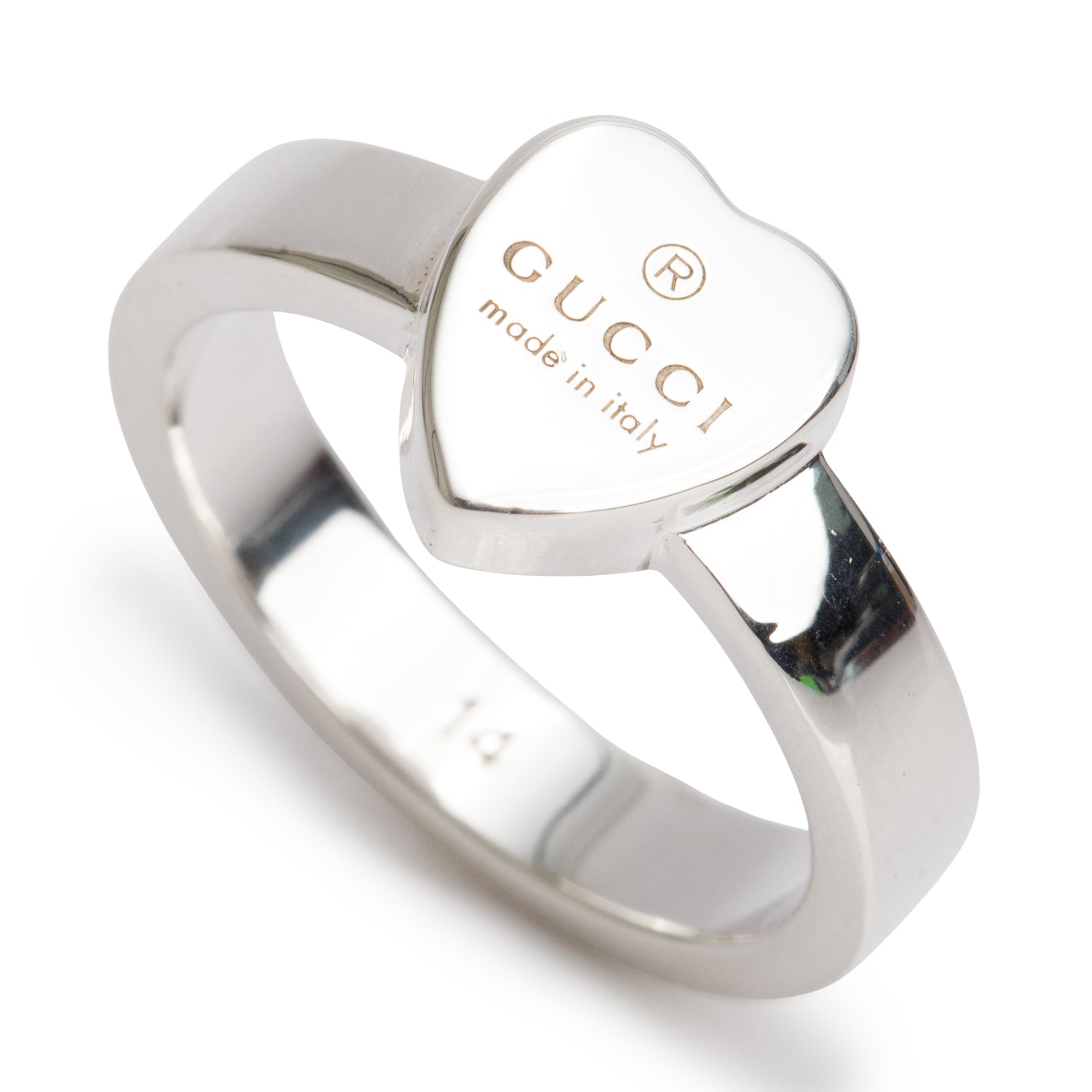 Gucci Sterling Silver Trademark Heart Ring, Size 14 6.75