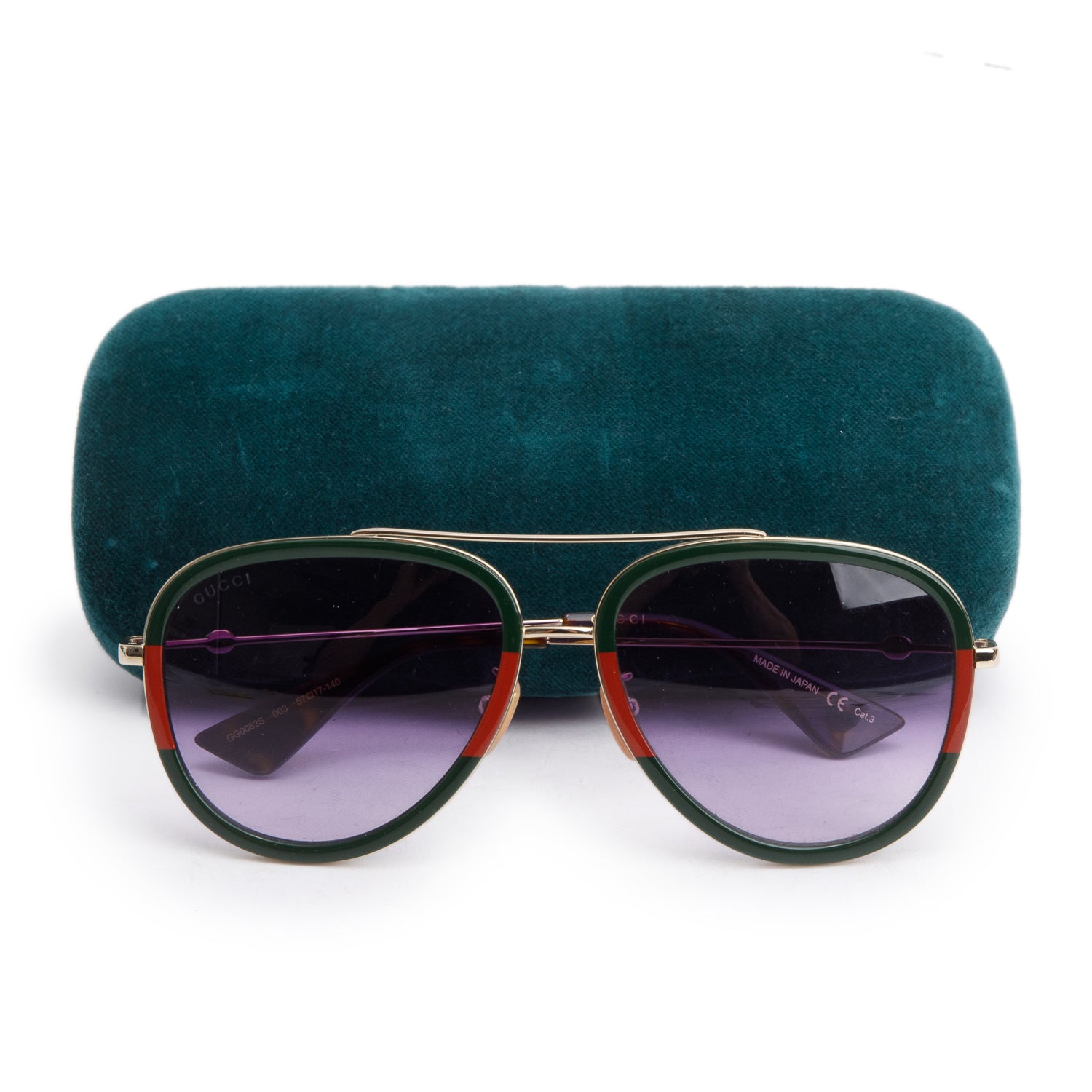Gucci GG0062S Red/Green Web Metal Pilot Sunglasses w/ Case