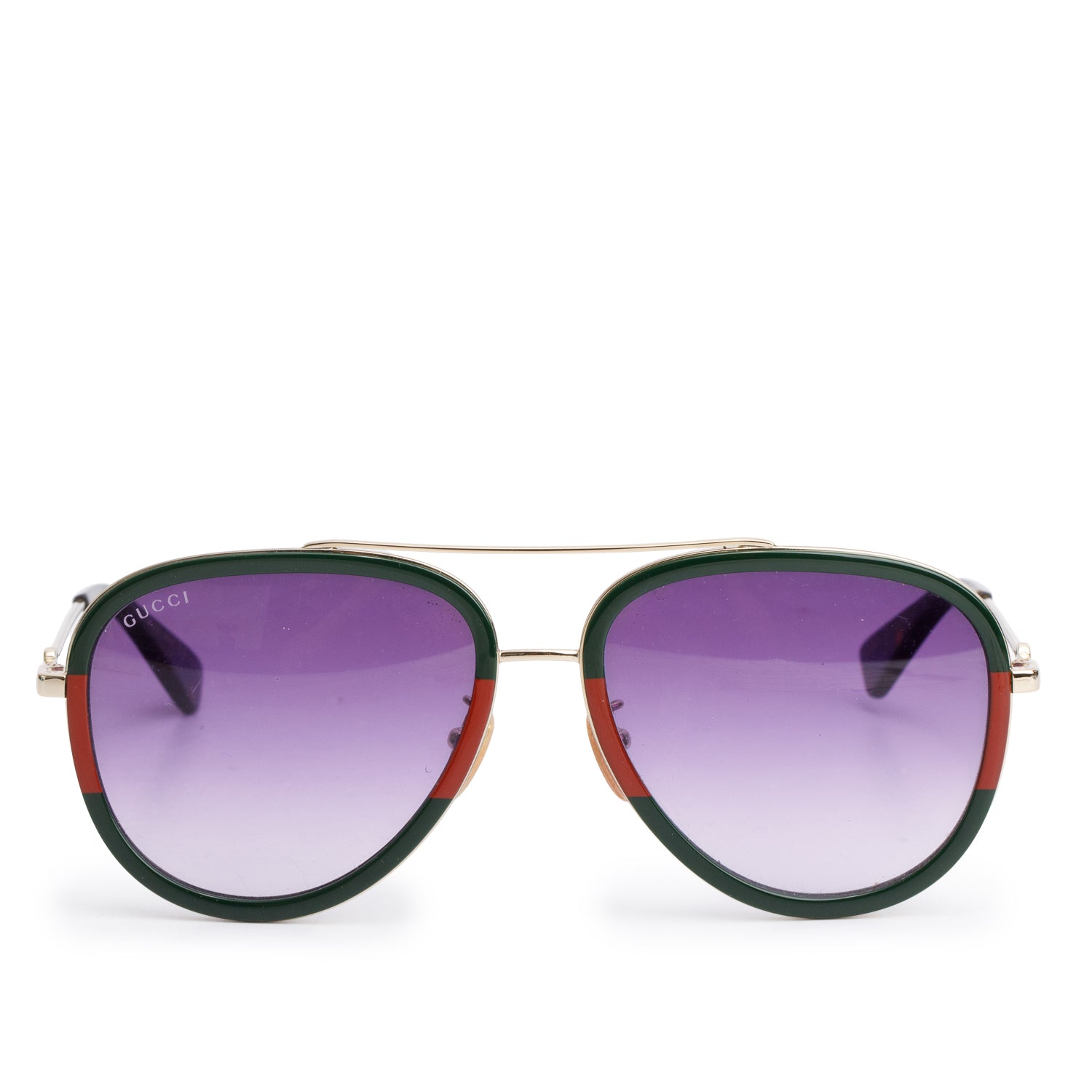 Gucci GG0062S Red/Green Web Metal Pilot Sunglasses w/ Case