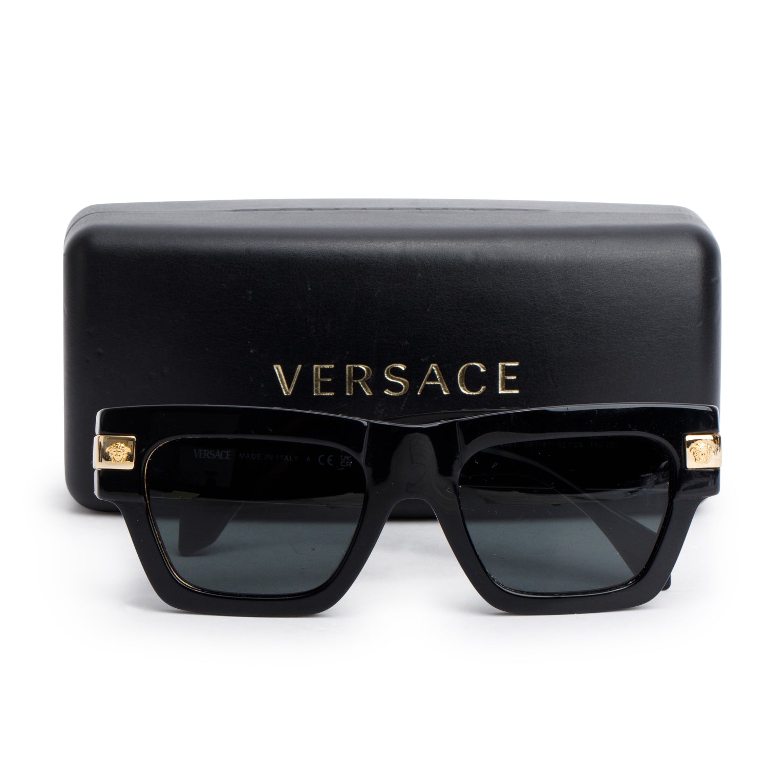 Versace VE4464 Black Acetate Medusa Deco Rectangle Sunglasses w/ Case