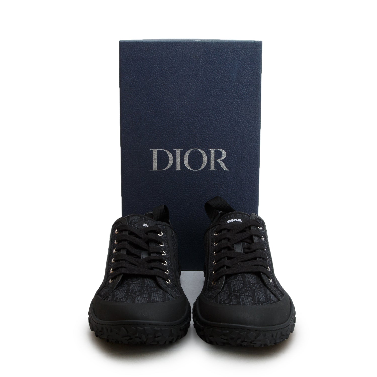 Christian Dior 2022 Black Jacquard Rubber Oblique B28 Low Top Sneakers, Men's Size 46 w/ Box