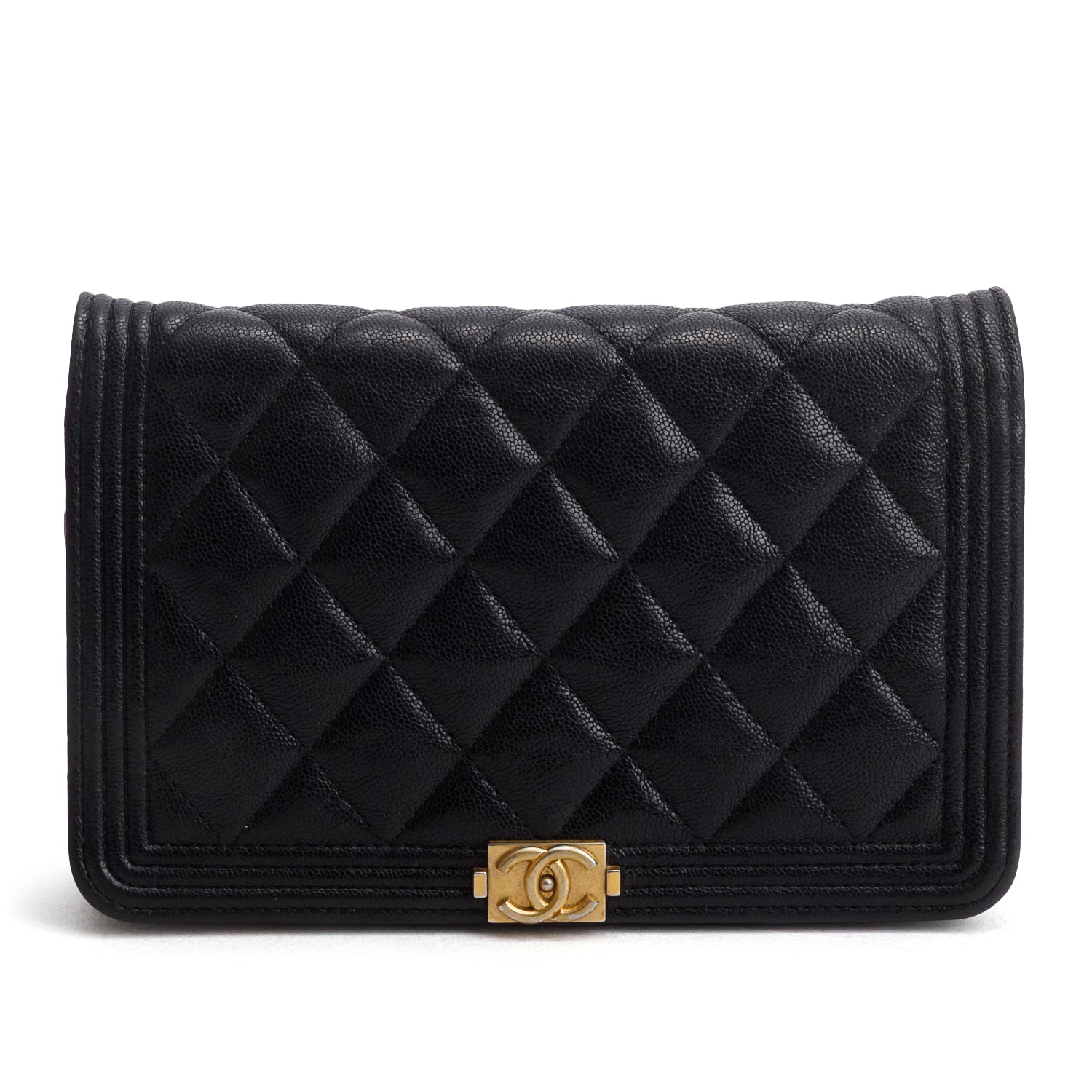 Chanel Black Caviar Quilted Boy Wallet on Chain w/ Box