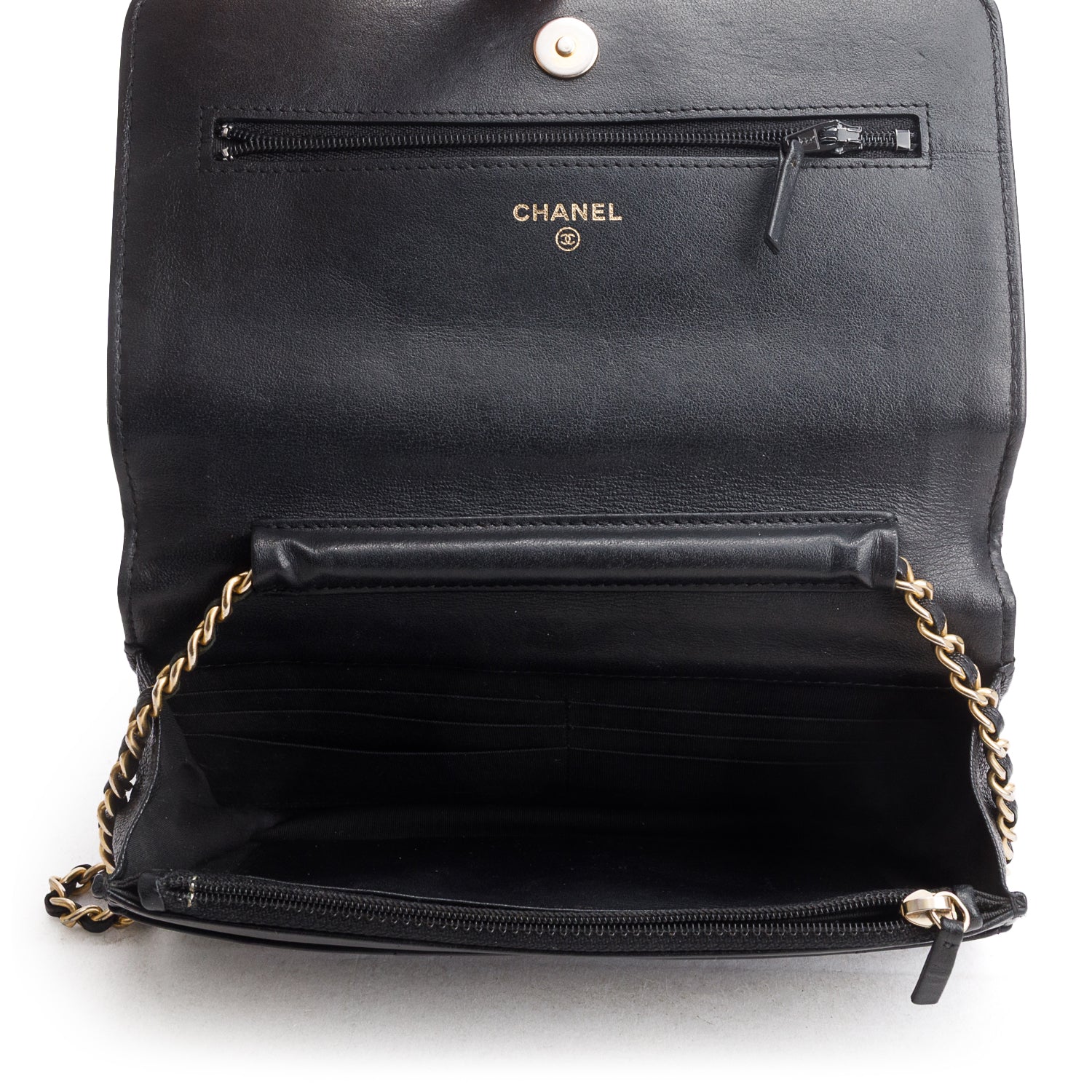 Chanel Black Caviar Quilted Boy Wallet on Chain w/ Box