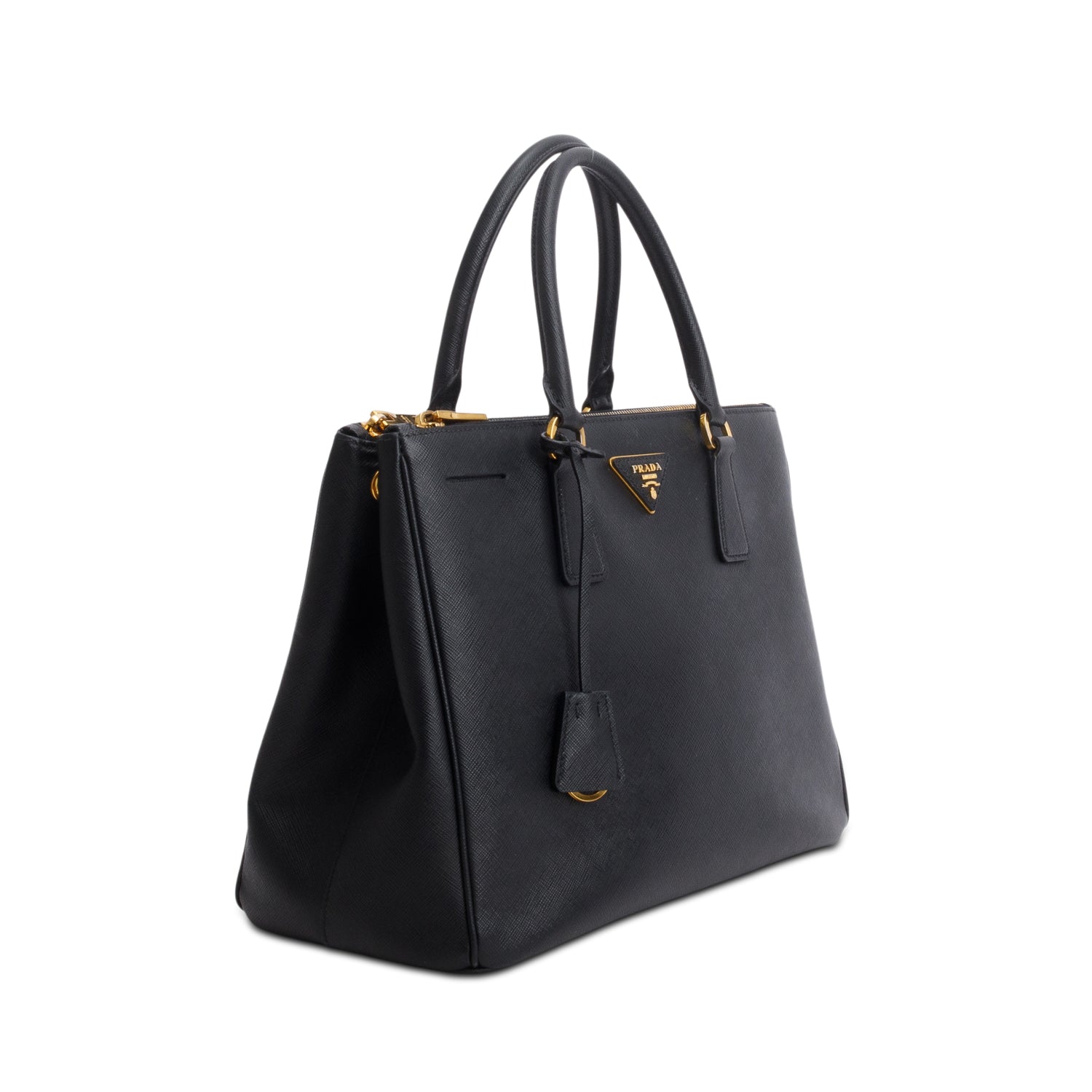 Prada Black Saffiano Lux Medium Double Zip Galleria Tote w/ Strap