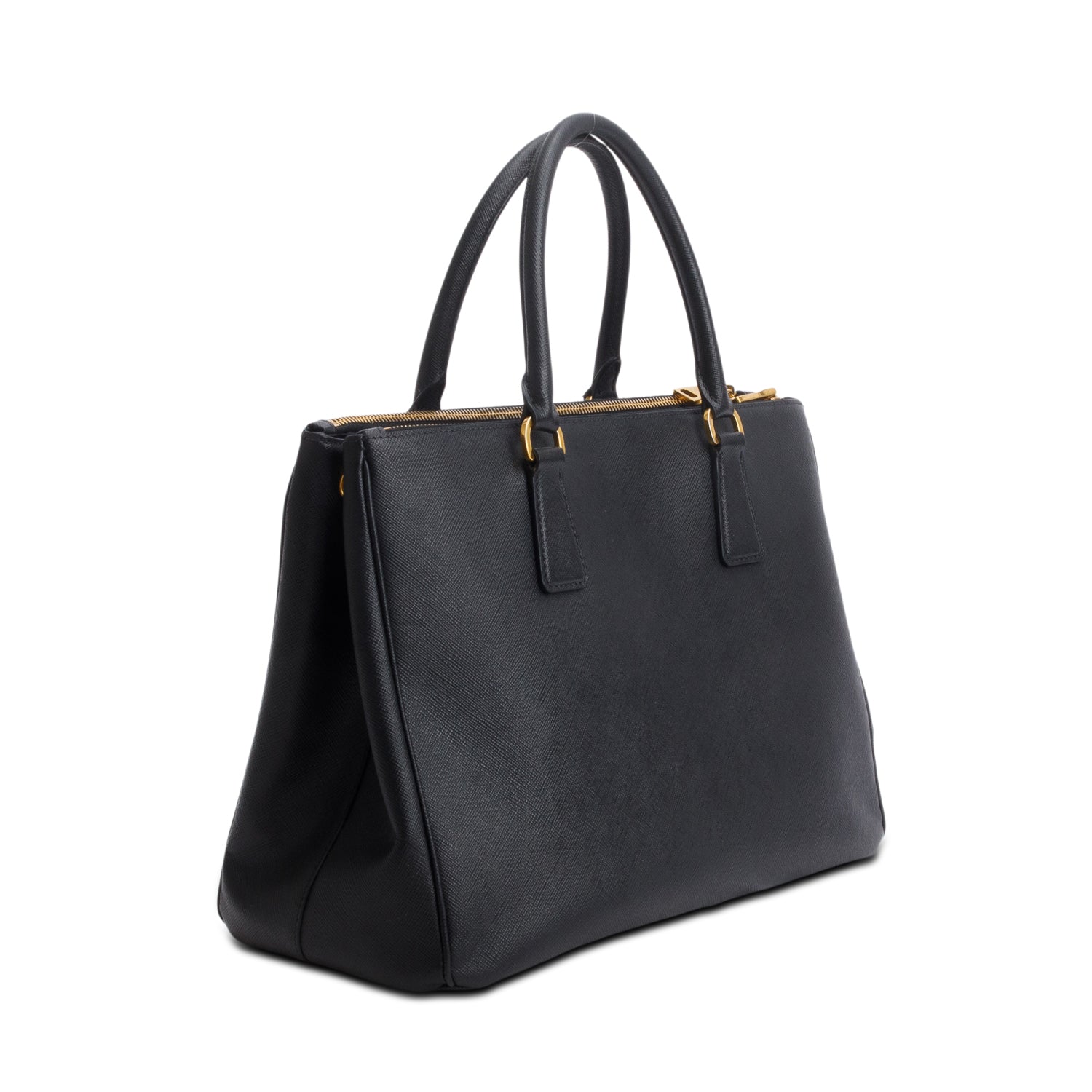 Prada Black Saffiano Lux Medium Double Zip Galleria Tote w/ Strap