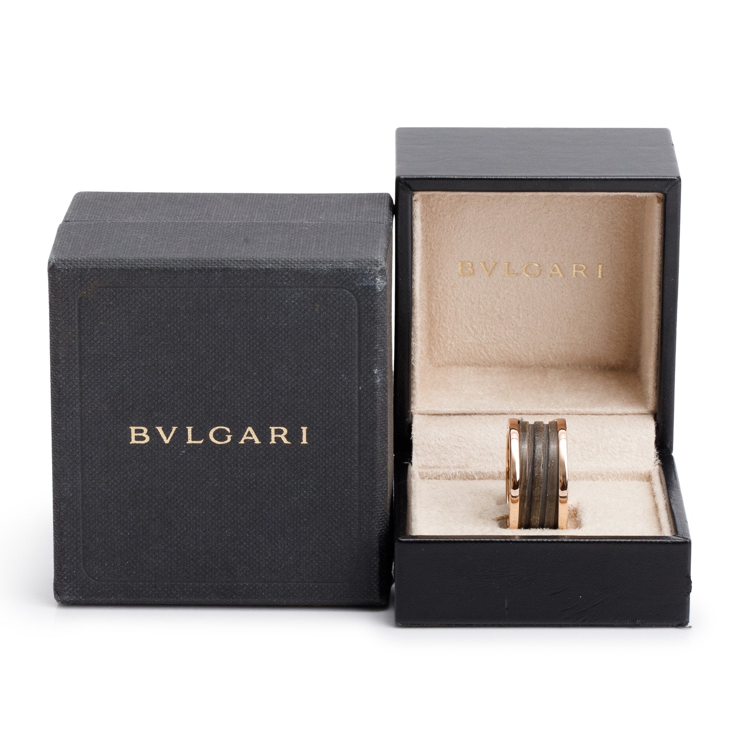 BVLGARI 18k Rose Gold & Brown Marble B.Zero1 4-Band Ring, Size 63 10.5 w/ Box