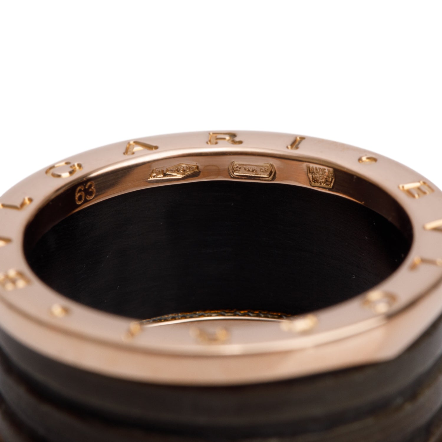 BVLGARI 18k Rose Gold & Brown Marble B.Zero1 4-Band Ring, Size 63 10.5 w/ Box