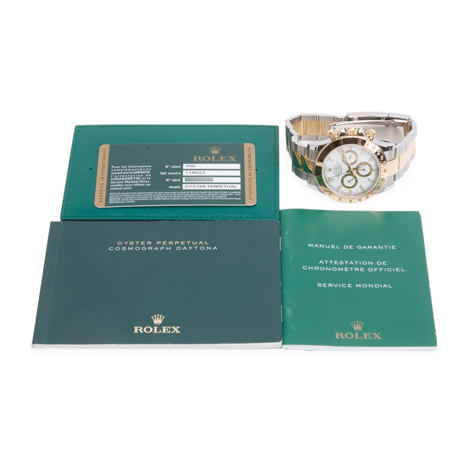 Rolex Stainless Steel & 18k Yellow Gold Daytona 40 MM Chronograph Watch White Dial 116523 w/ Papers