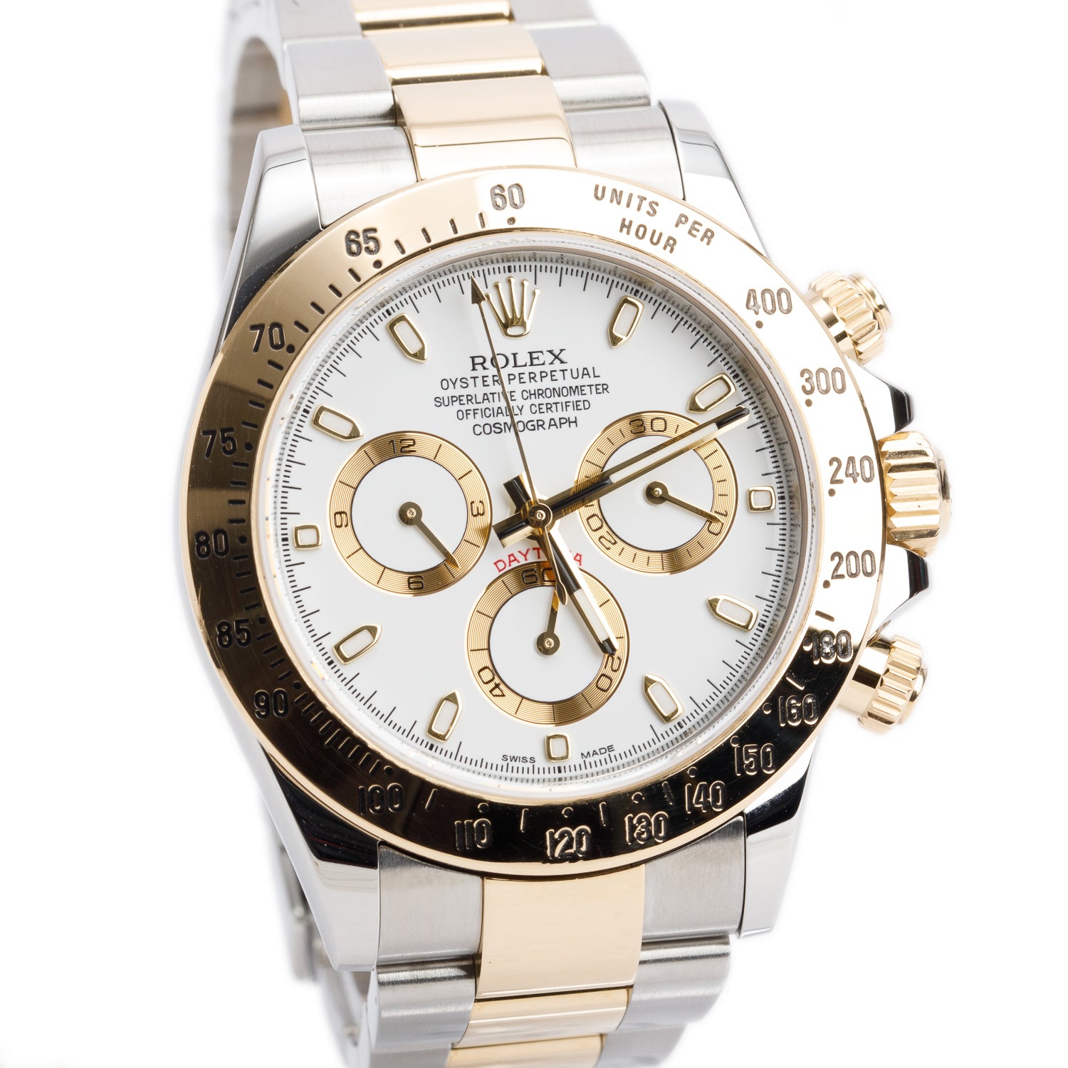 Rolex Stainless Steel & 18k Yellow Gold Daytona 40 MM Chronograph Watch White Dial 116523 w/ Papers