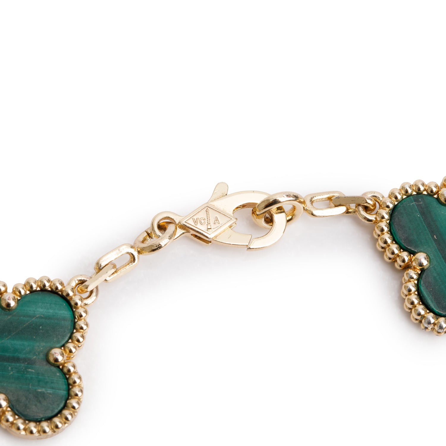 Van Cleef & Arpels 2024 18k Yellow Gold Vintage 5 Motif Malachite Bracelet w/ Certificate