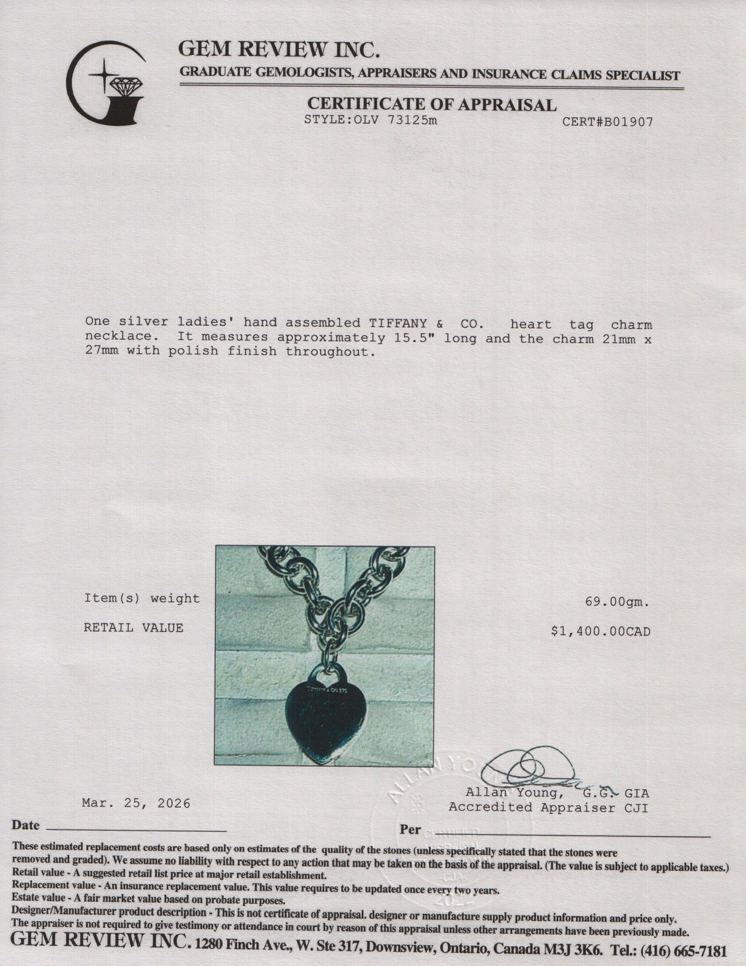Tiffany & Co. Sterling Silver Heart Tag Chain Link Necklace