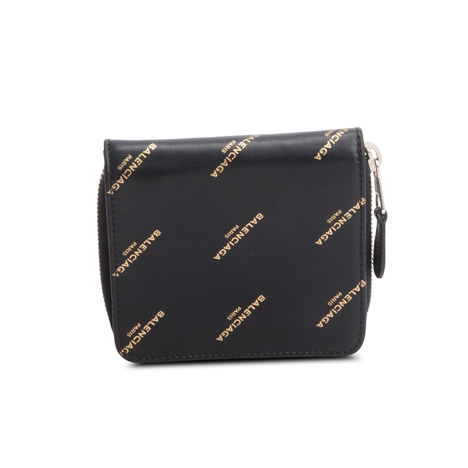 Balenciaga Black Calfskin Logo Zip Wallet