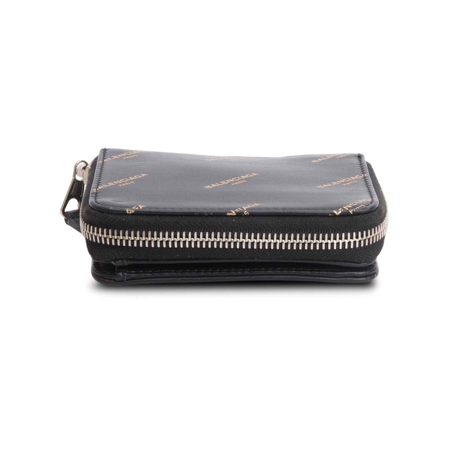 Balenciaga Black Calfskin Logo Zip Wallet