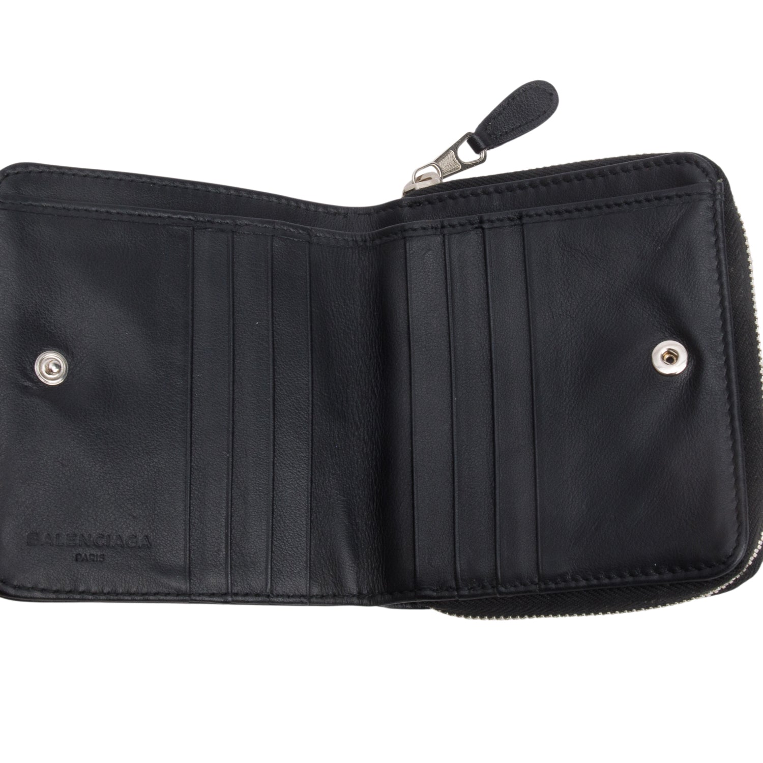 Balenciaga Black Calfskin Logo Zip Wallet