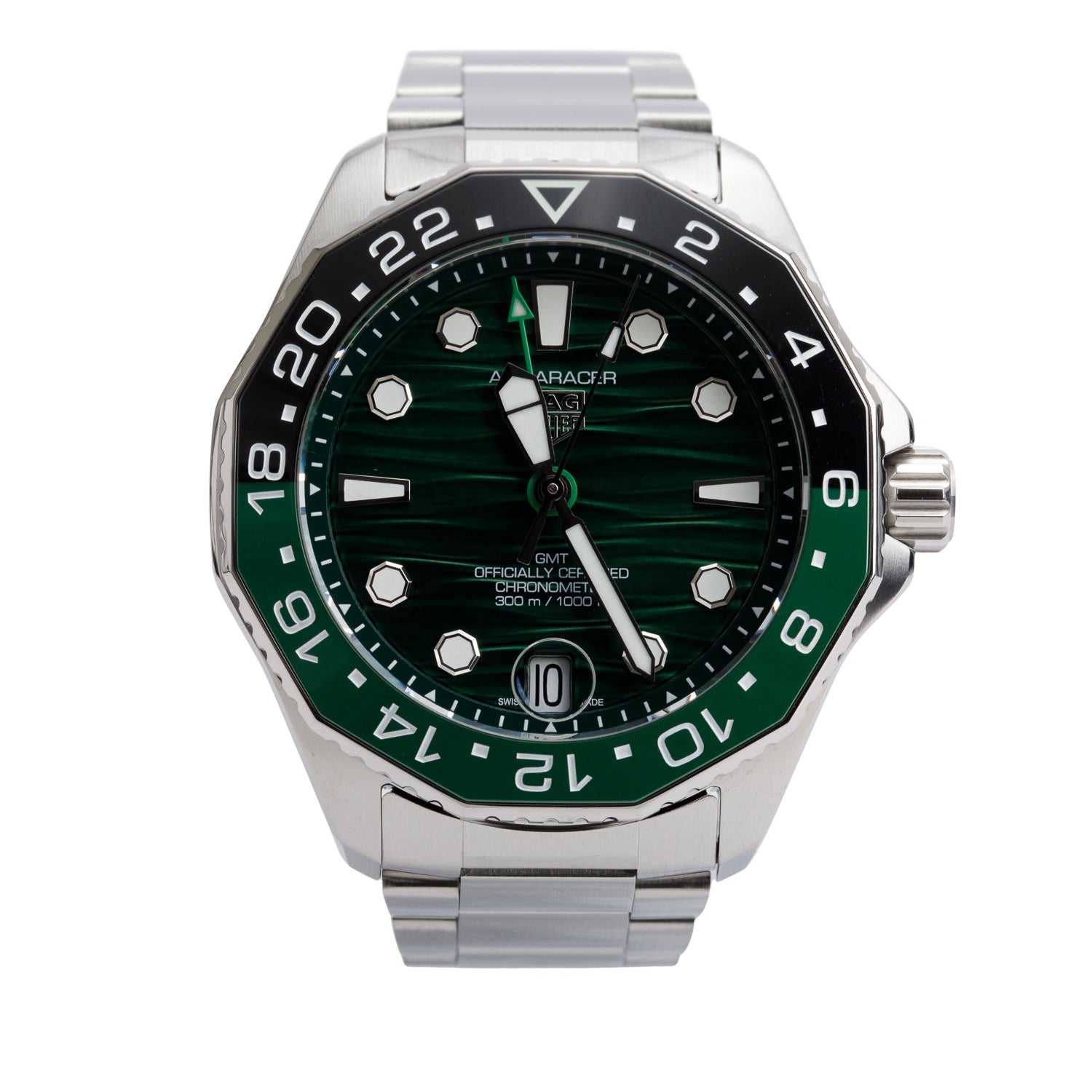 Tag Heuer Stainless Steel Aquaracer Professional 300M GMT 42 MM Automatic Watch Green Dial WBP5115 w/ Box & Papers