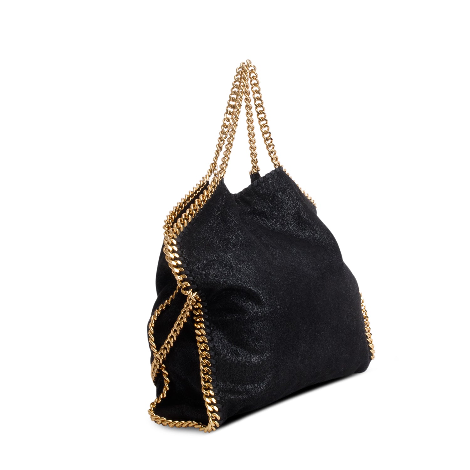 Stella McCartney Black Vegan Shaggy Deer Fabric Falabella Fold-Over Tote
