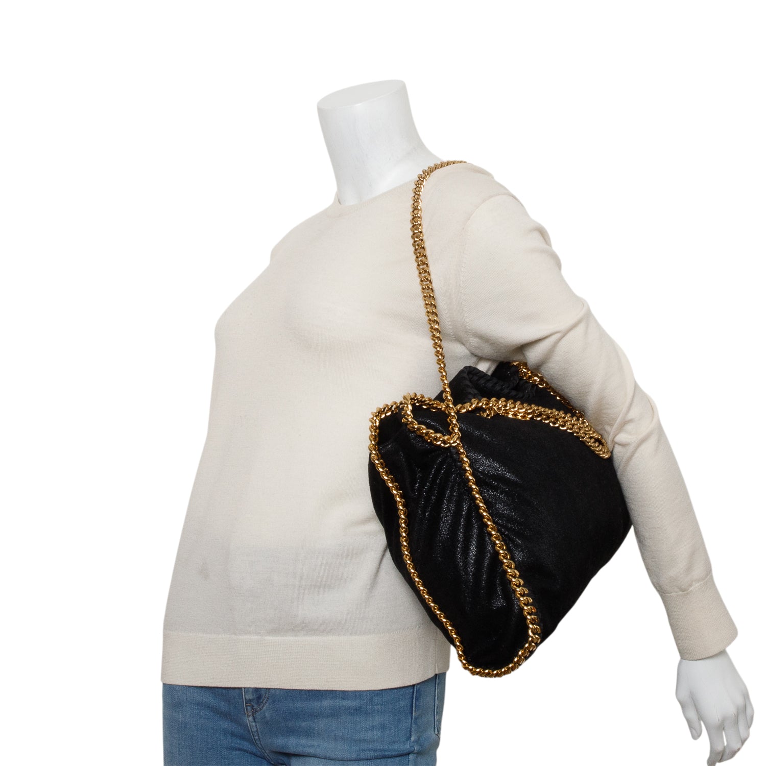 Stella McCartney Black Vegan Shaggy Deer Fabric Falabella Fold-Over Tote