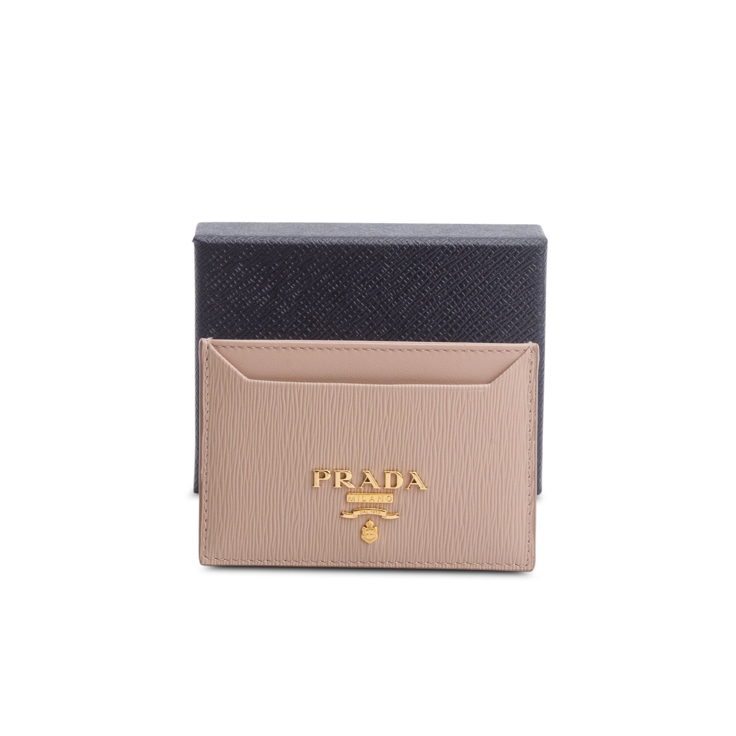 Prada Beige Vitello Grain Move Leather Card Holder w/ Box