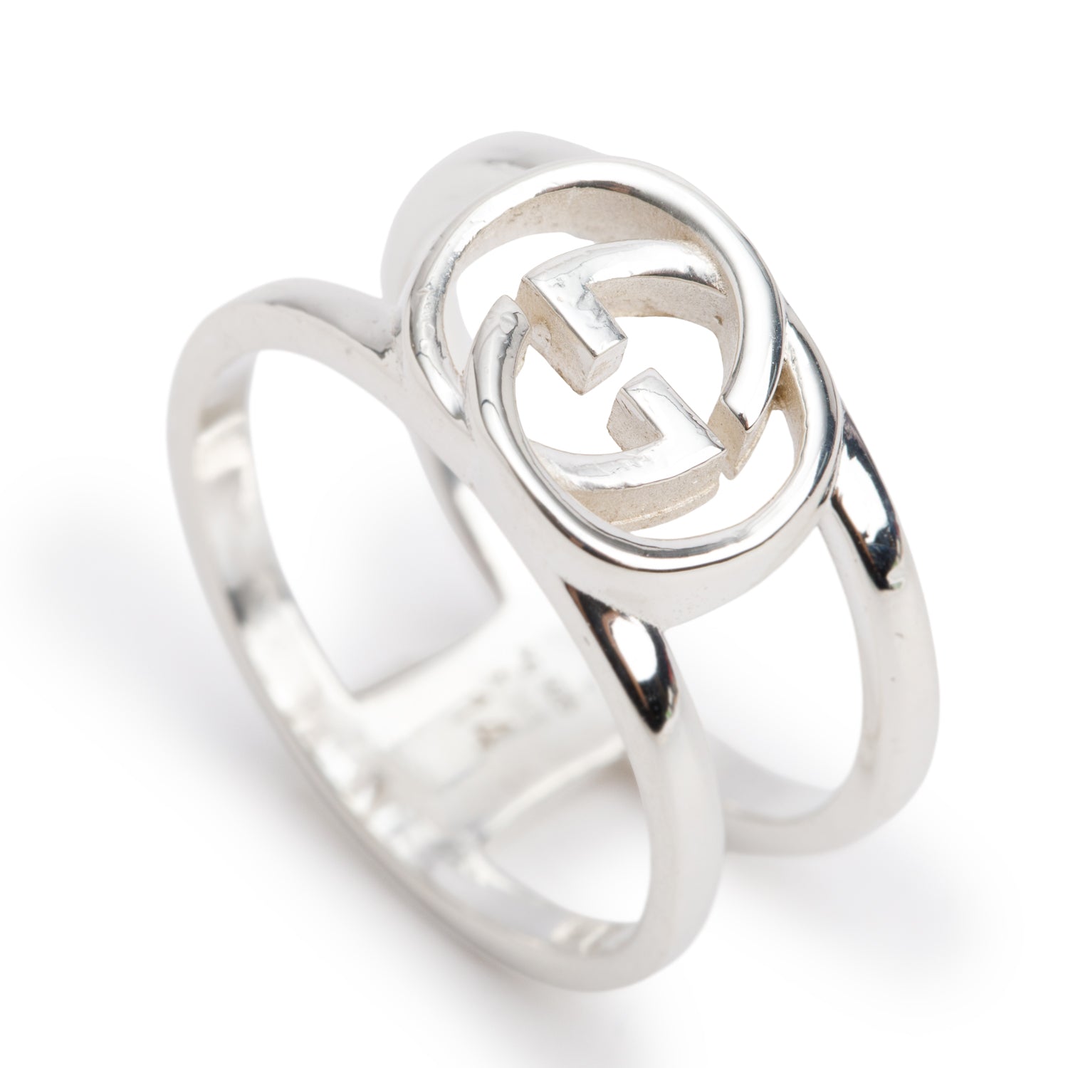 Gucci Sterling Silver Double Band GG Ring, Size 14 5.5