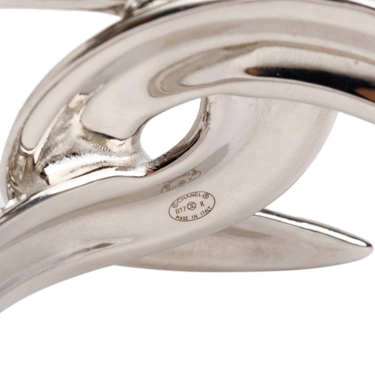Chanel Palladium-Plated Strass CC Hinged Bangle Bracelet w/ Box