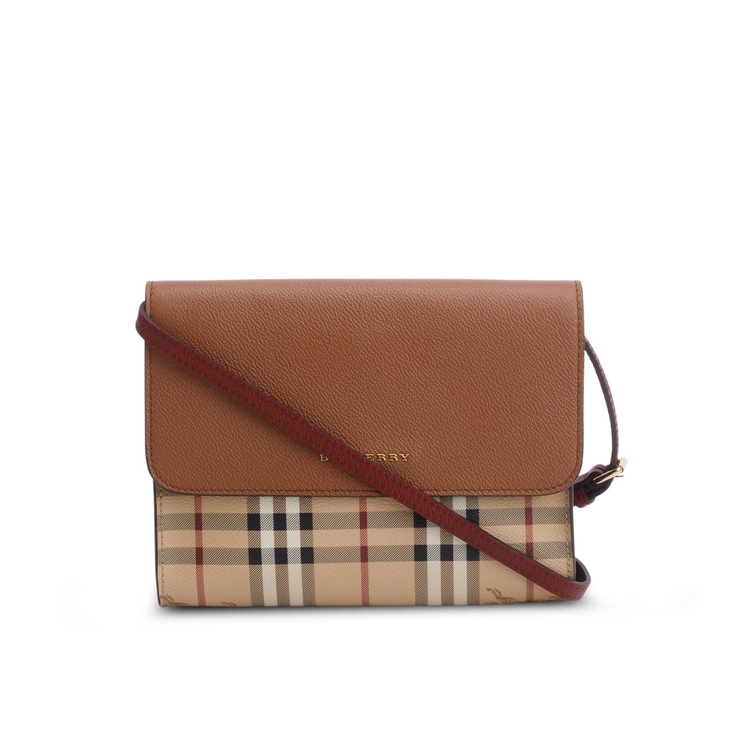 Burberry Haymarket Check Brown Leather Trimmed Small Loxley Crossbody Bag