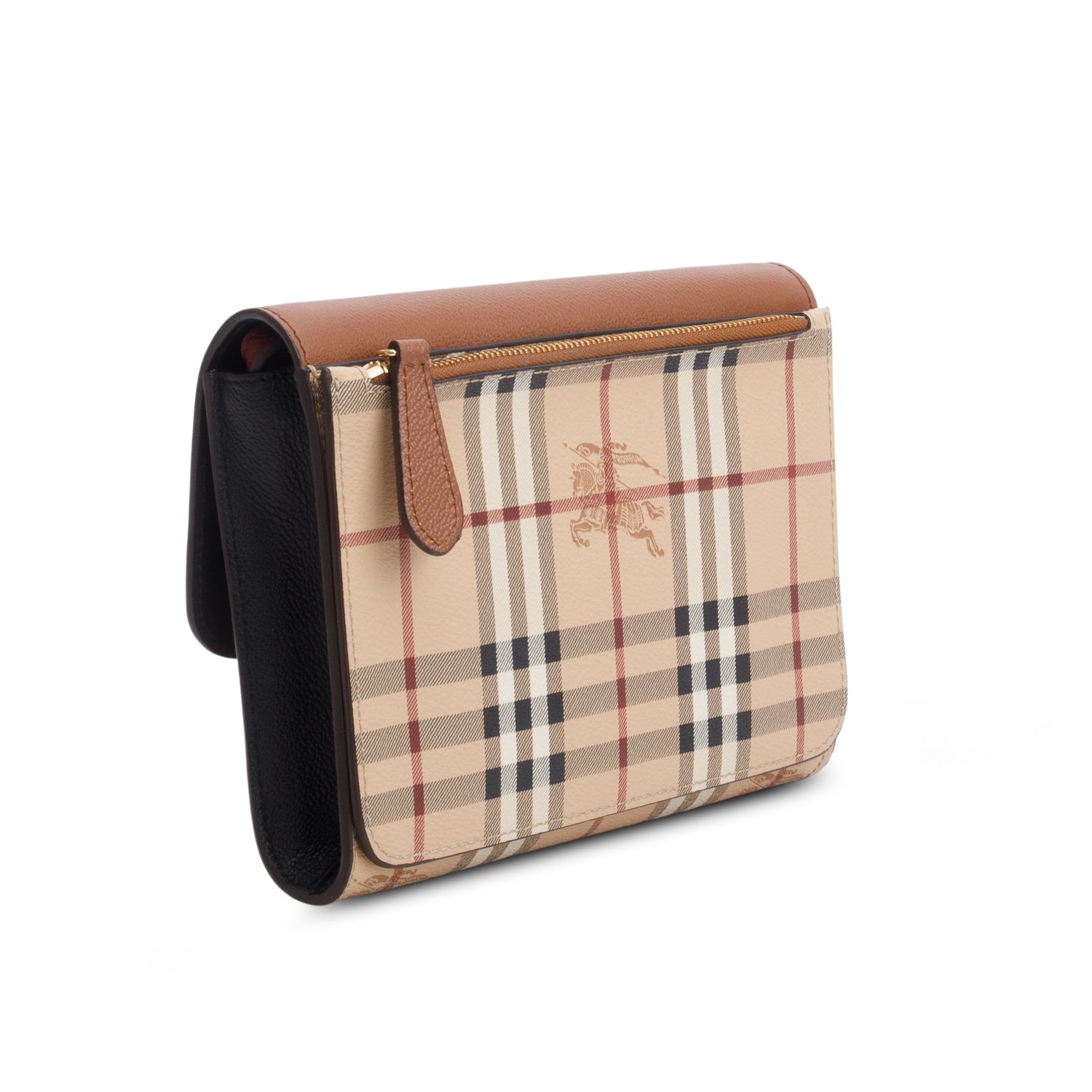 Burberry Haymarket Check Brown Leather Trimmed Small Loxley Crossbody Bag