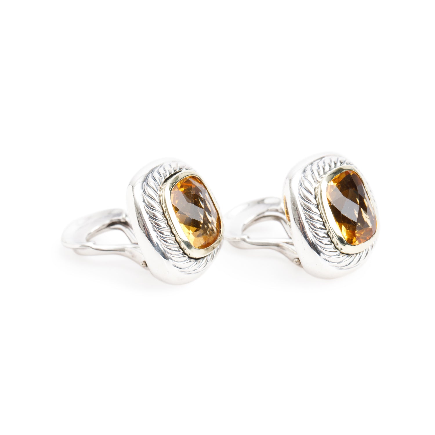 David Yurman Sterling Silver & 14k Yellow Gold Citrine Albion Clip On Earrings