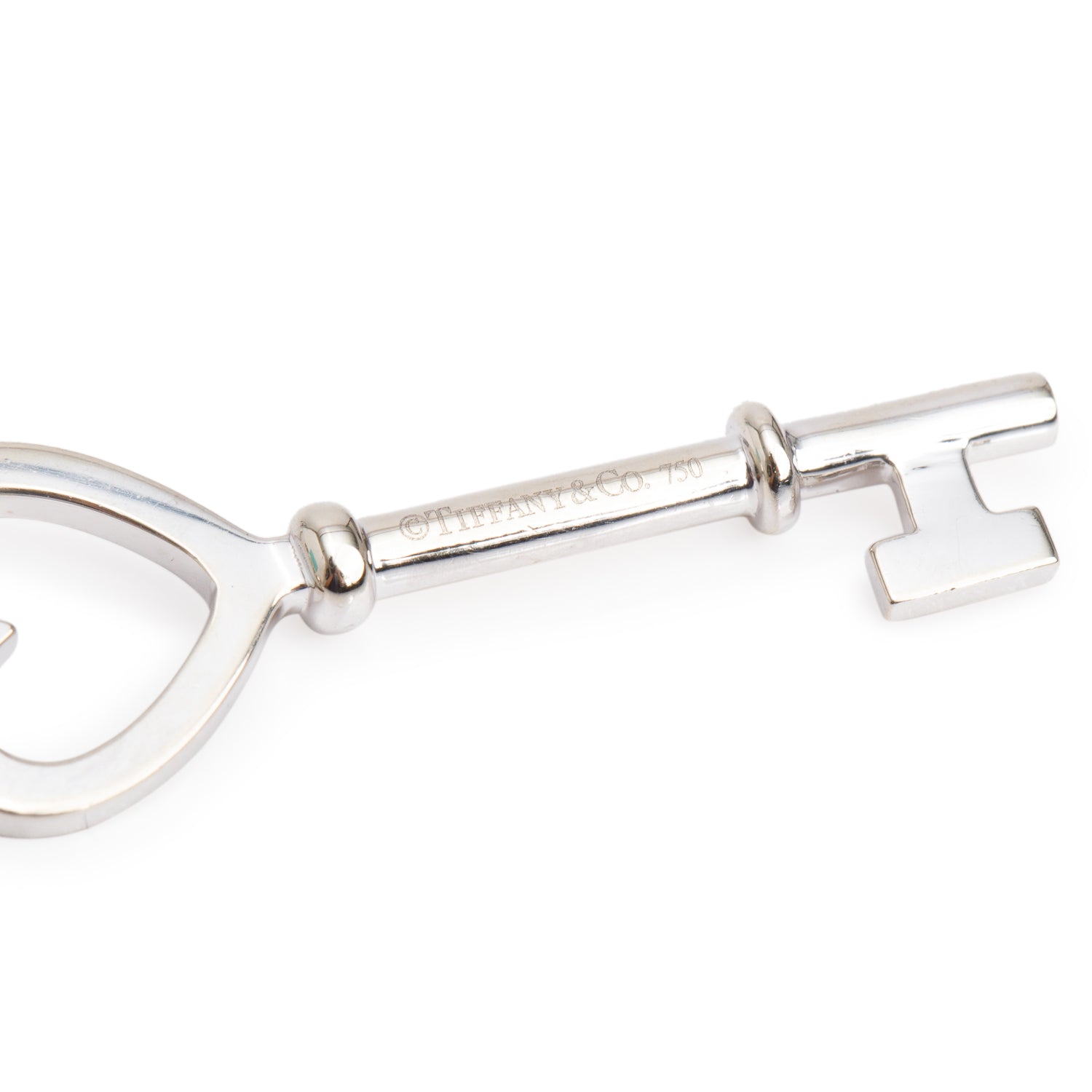 Tiffany & Co. 18k White Gold Diamond Heart Key Pendant Necklace w/ Box
