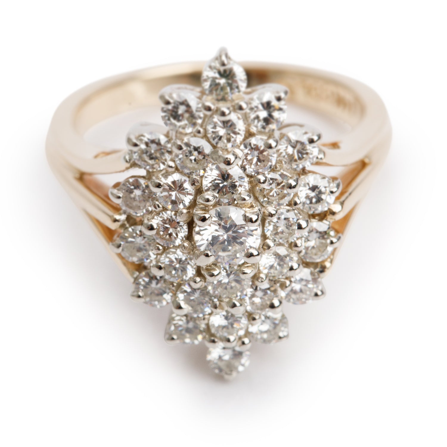 14k Yellow Gold Diamond Cluster Marquise Shaped Ring, Size 5