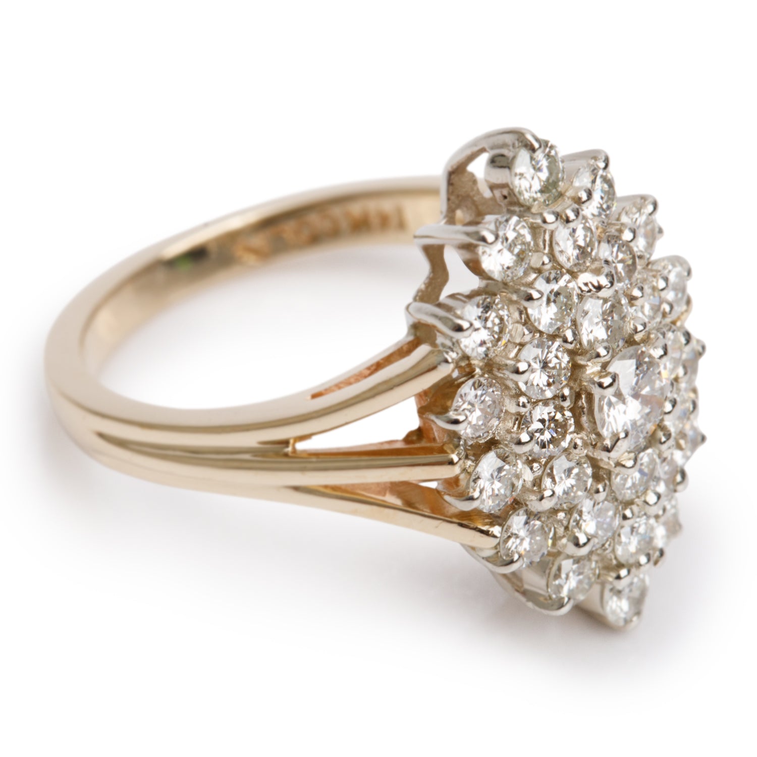 14k Yellow Gold Diamond Cluster Marquise Shaped Ring, Size 5