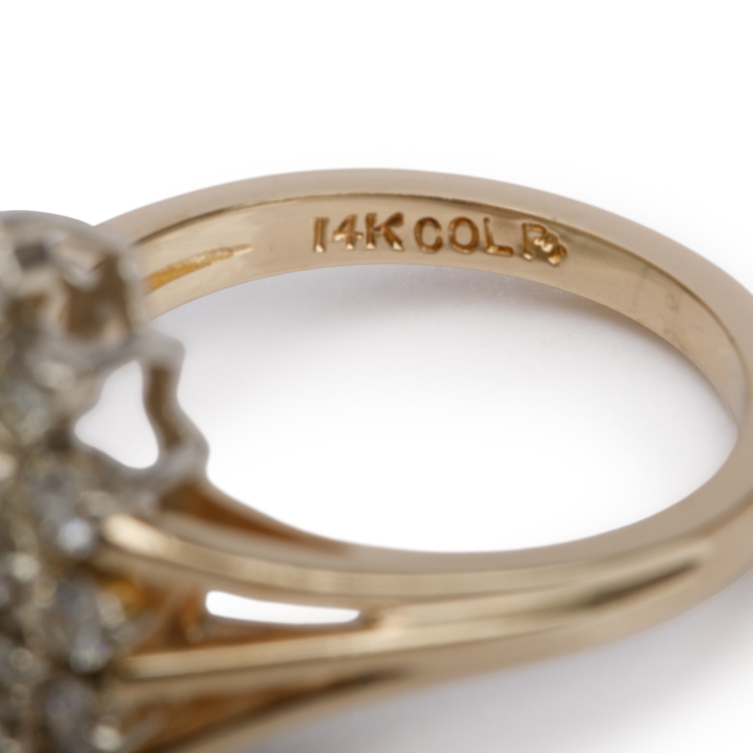 14k Yellow Gold Diamond Cluster Marquise Shaped Ring, Size 5