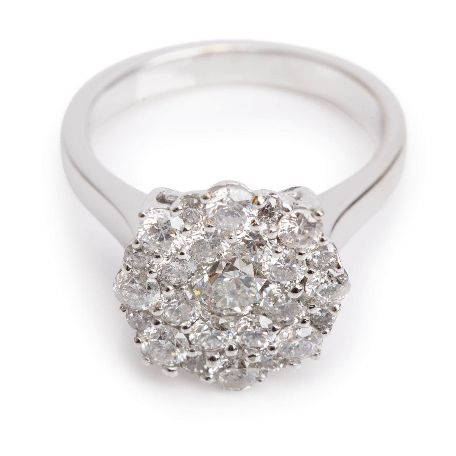 18k White Gold 1.31 tcw. Diamond Cluster Ring, Size 5.75