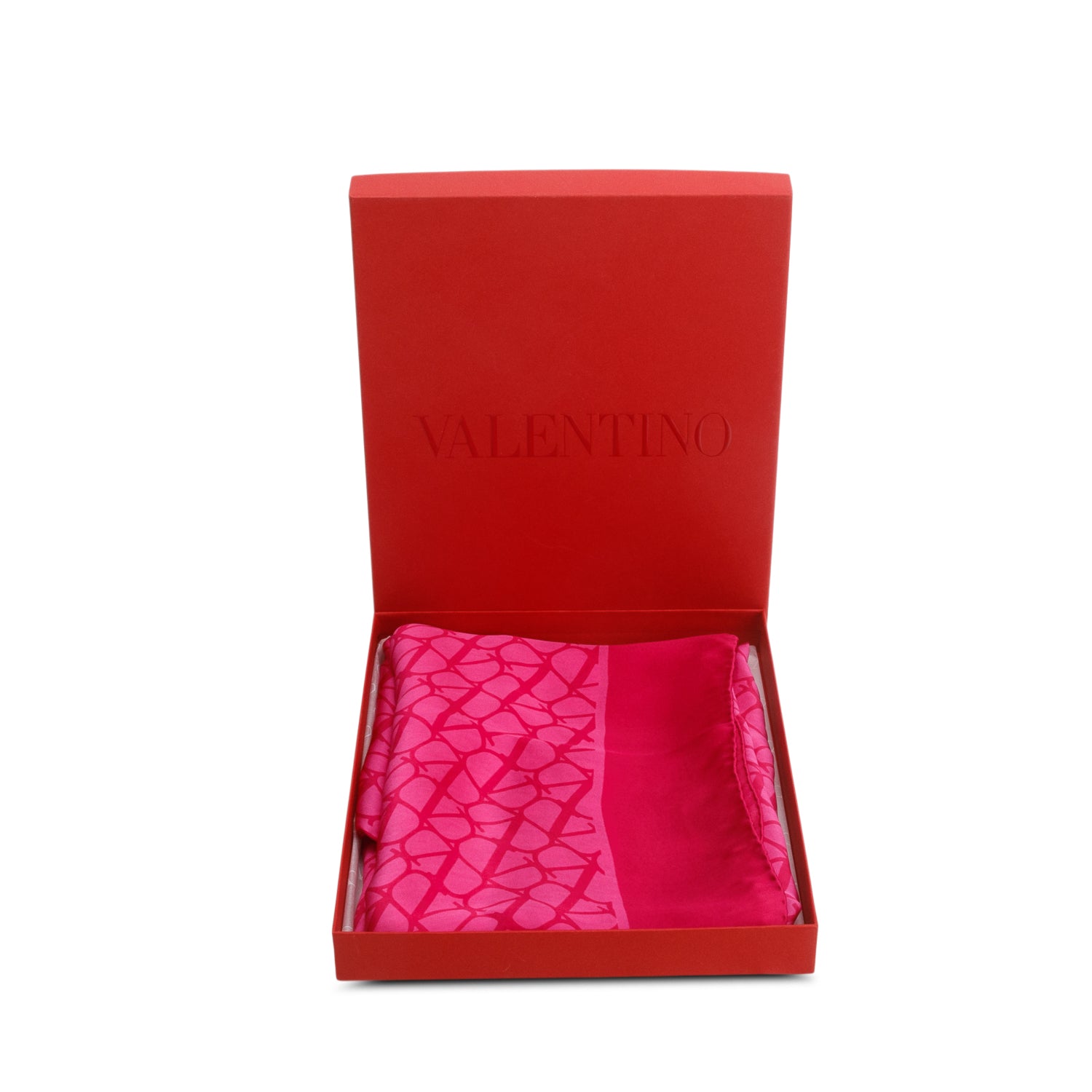 Valentino Two Tone Pink Iconographe V-Logo Silk Scarf w/ Box