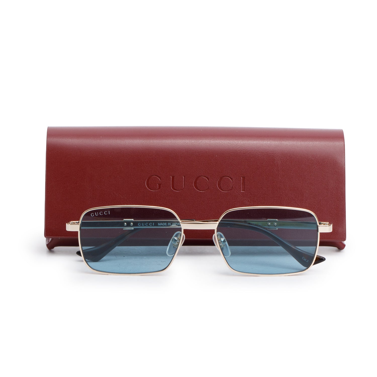 Gucci GG1495S Gold-Tone Rectangular Sunglasses w/ Case