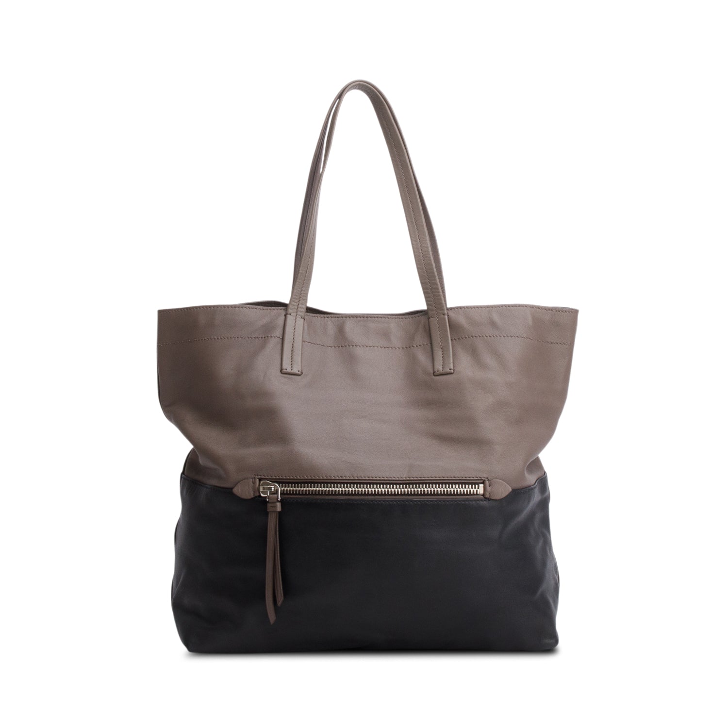 Miu Miu Taupe/Black Vitello Soft Leather Shopping Tote w/ Authenticity Card