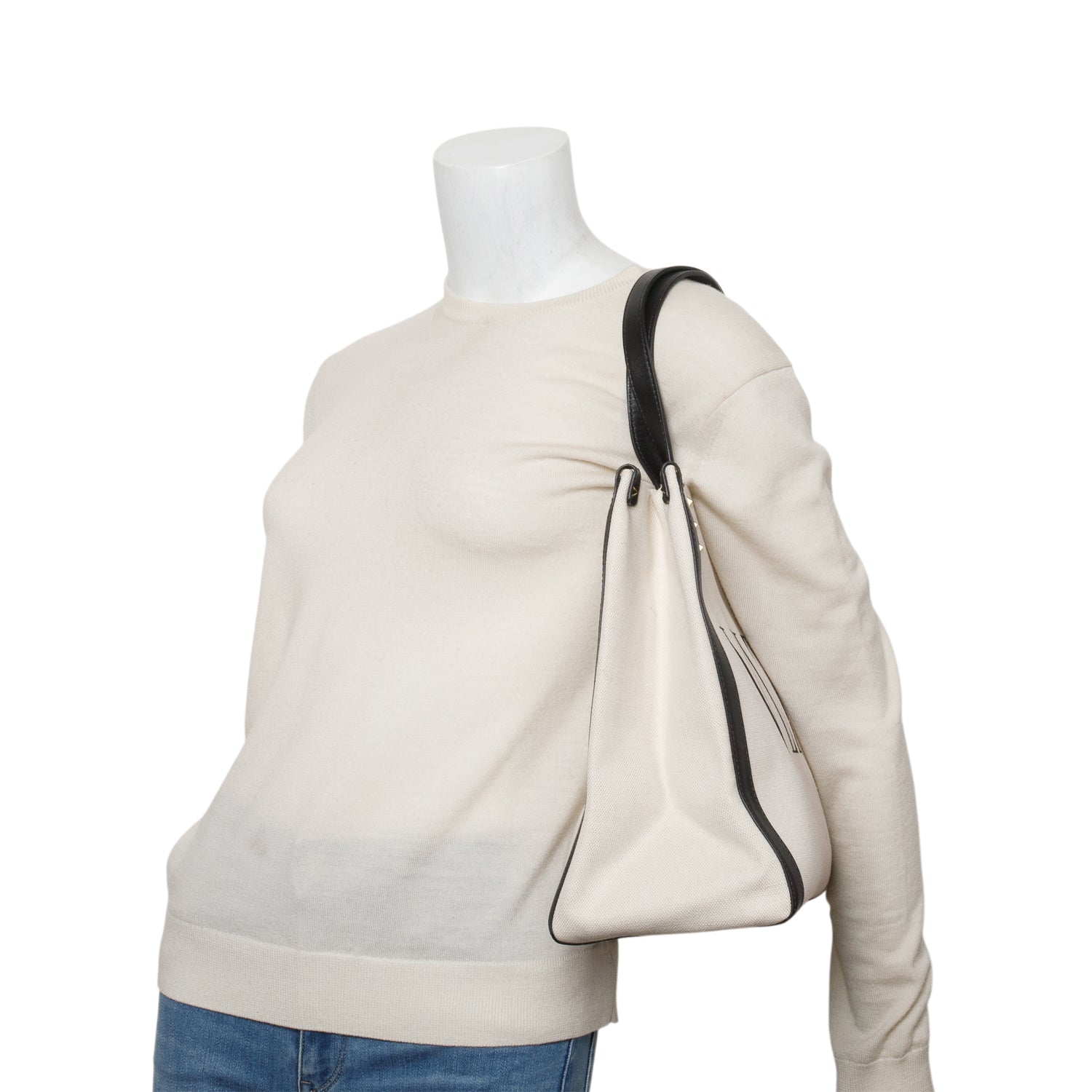 Valentino Neutral Canvas VLTN Print Tote Bag