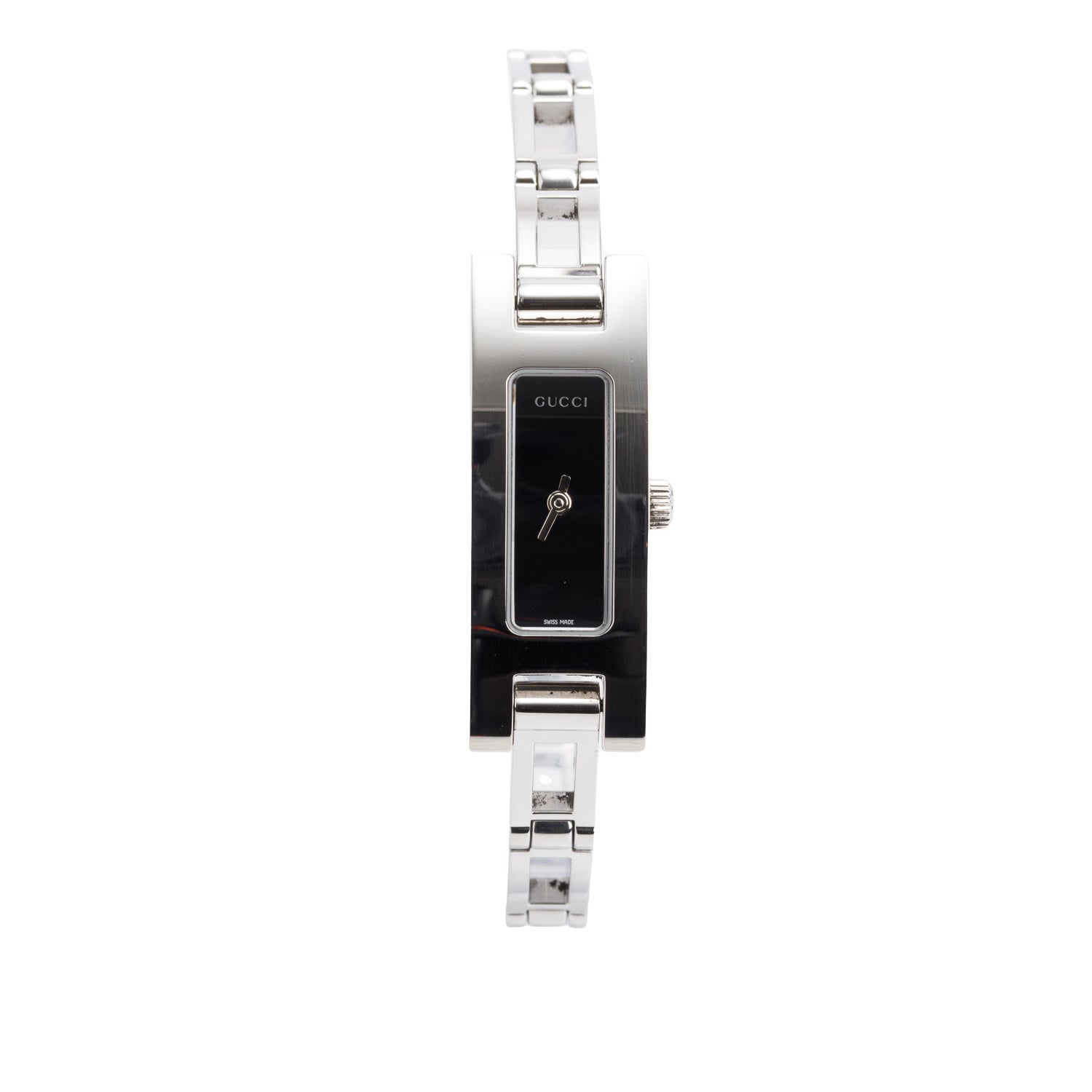Gucci Stainless Steel White Leather 3900 Series Watch Black Dial
