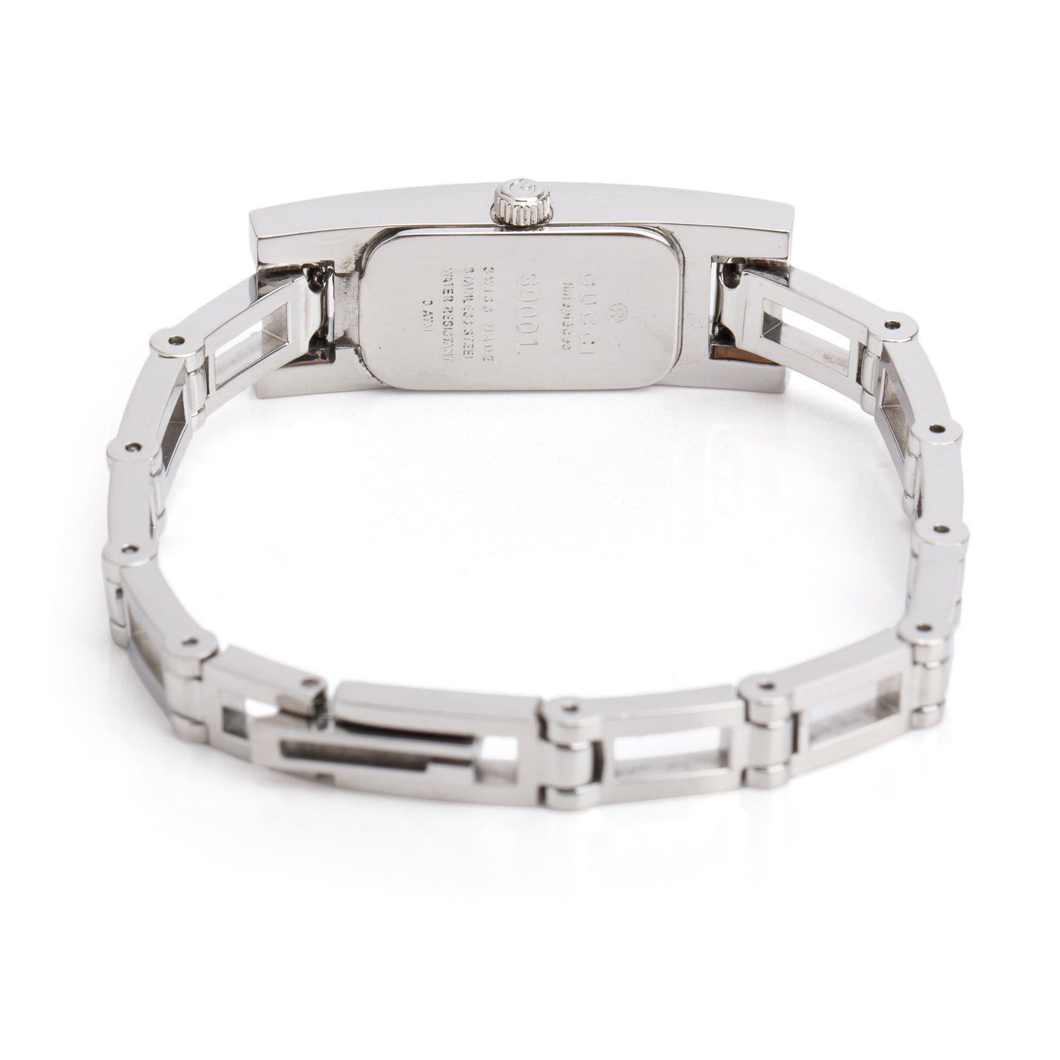 Gucci Stainless Steel White Leather 3900 Series Watch Black Dial
