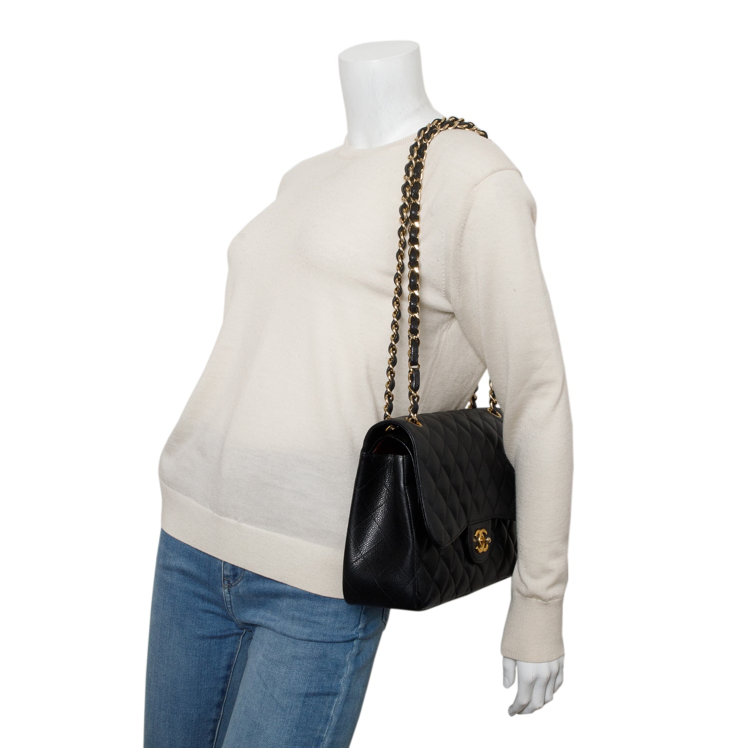 Chanel Black Caviar Jumbo Classic Double Flap Bag w/ Box, Authenticity Card & Receipt
