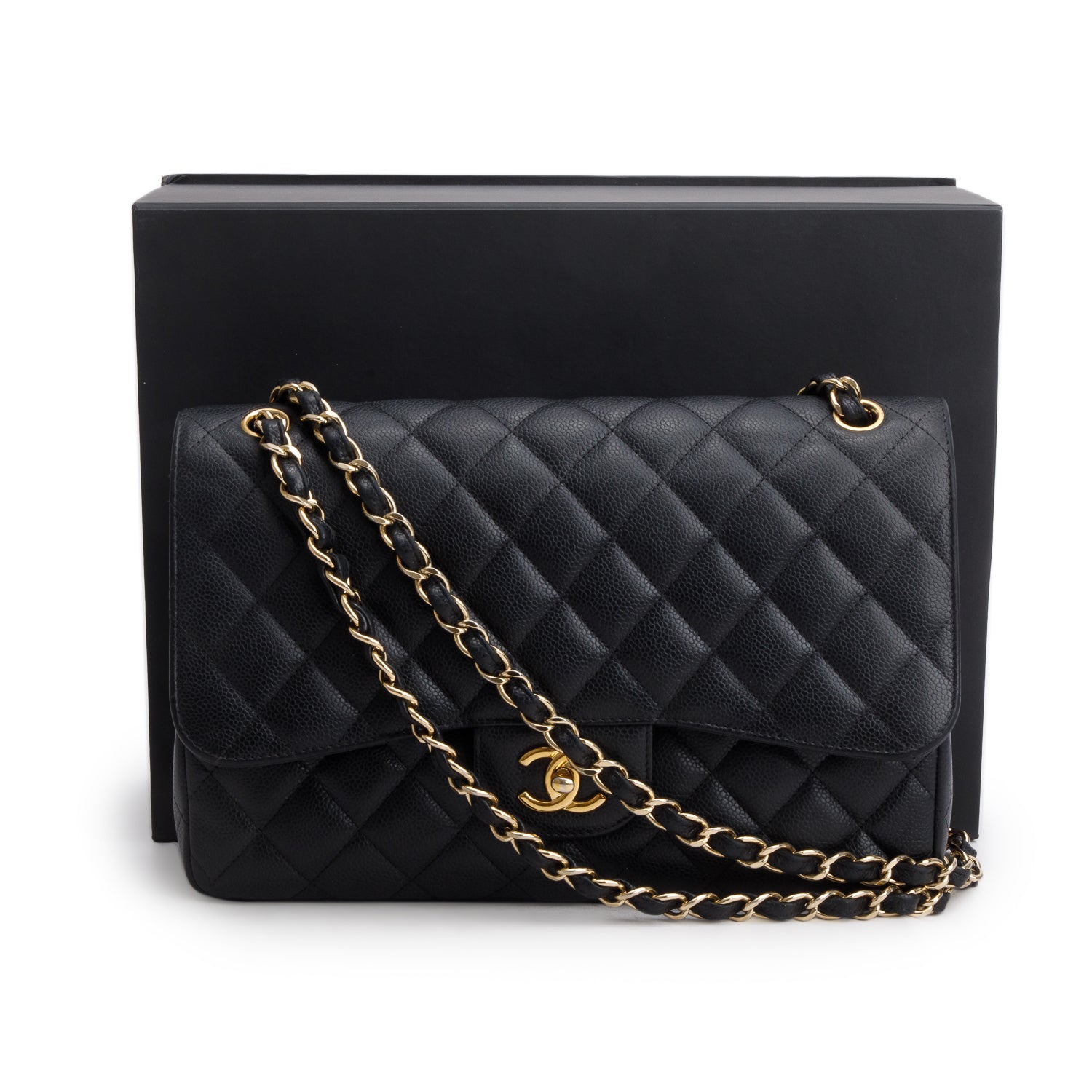 Chanel Black Caviar Jumbo Classic Double Flap Bag w/ Box, Authenticity Card & Receipt
