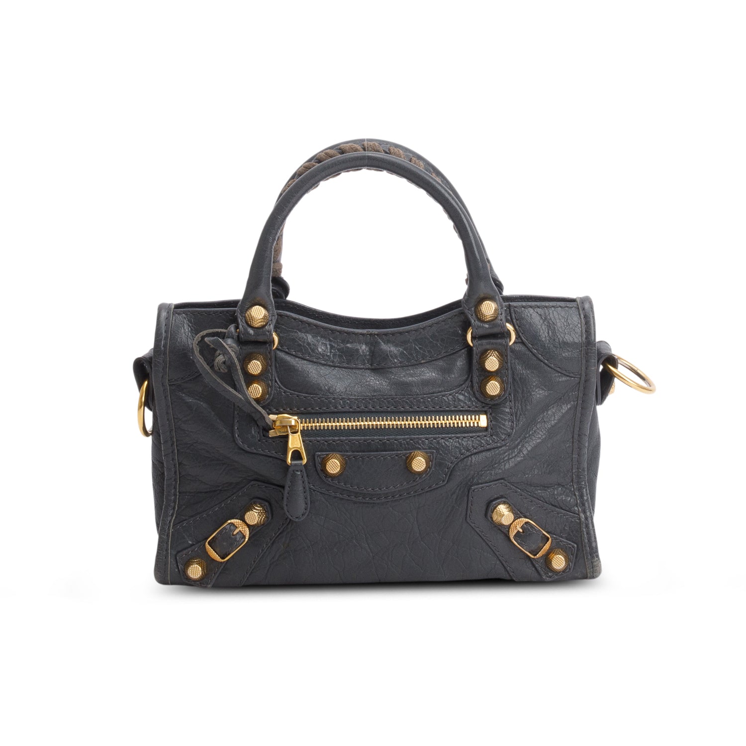 Balenciaga Grey Agneau Classic Hardware Mini City w/ Strap
