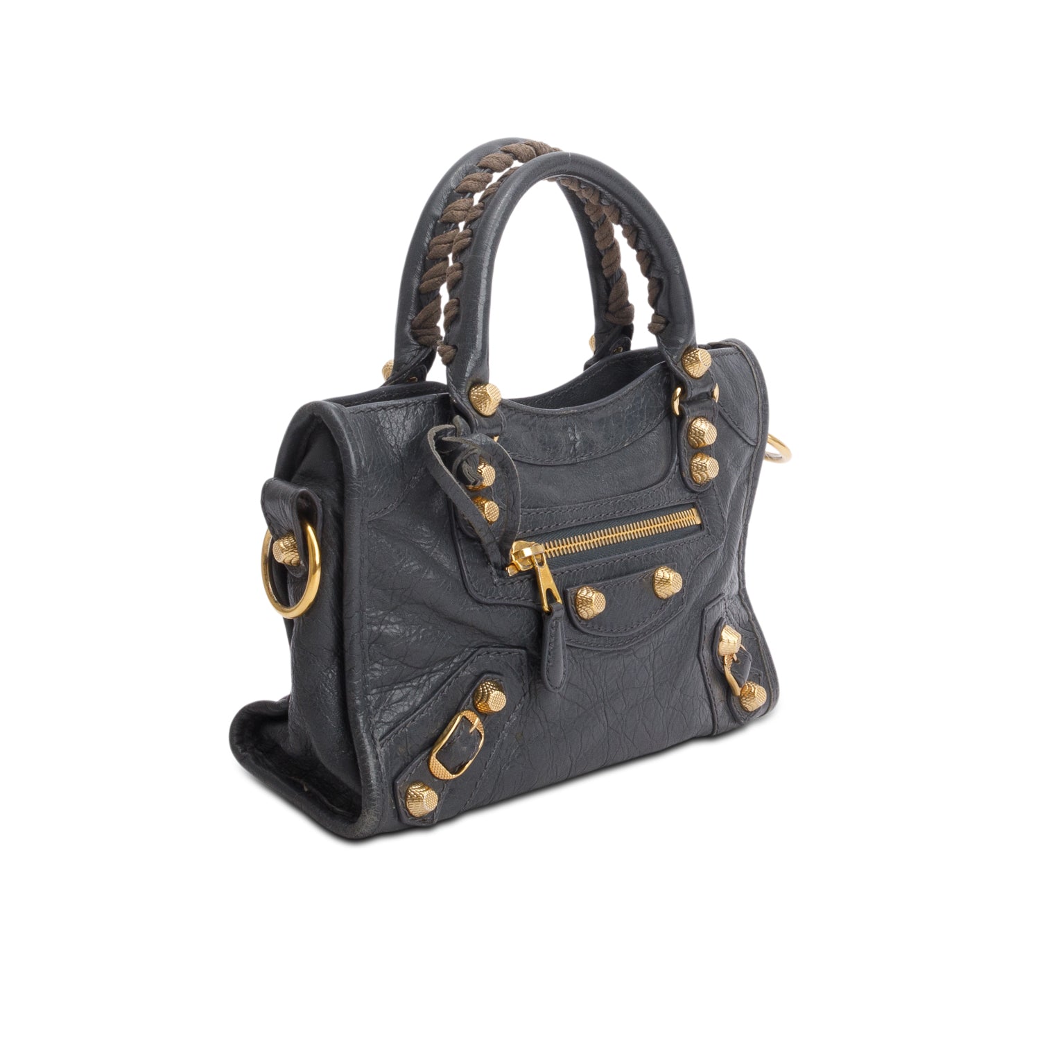 Balenciaga Grey Agneau Classic Hardware Mini City w/ Strap