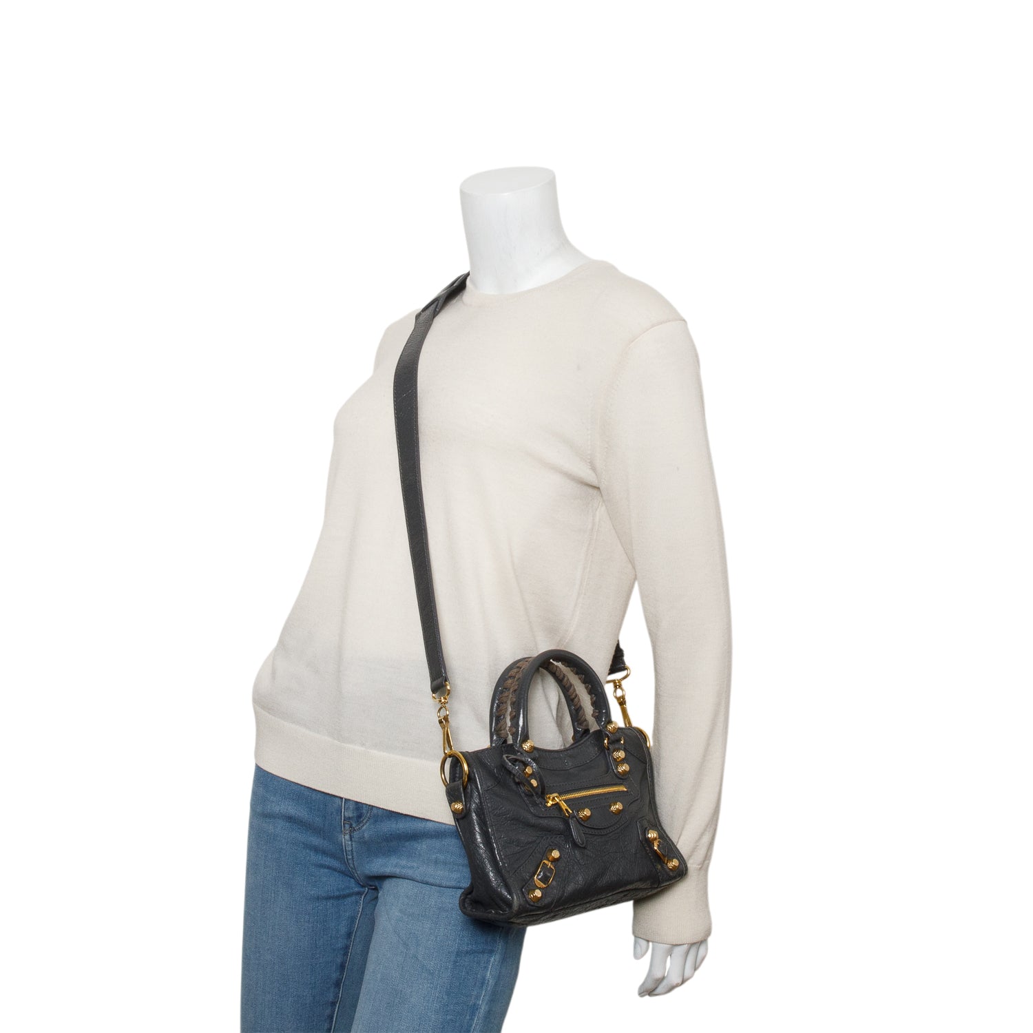 Balenciaga Grey Agneau Classic Hardware Mini City w/ Strap