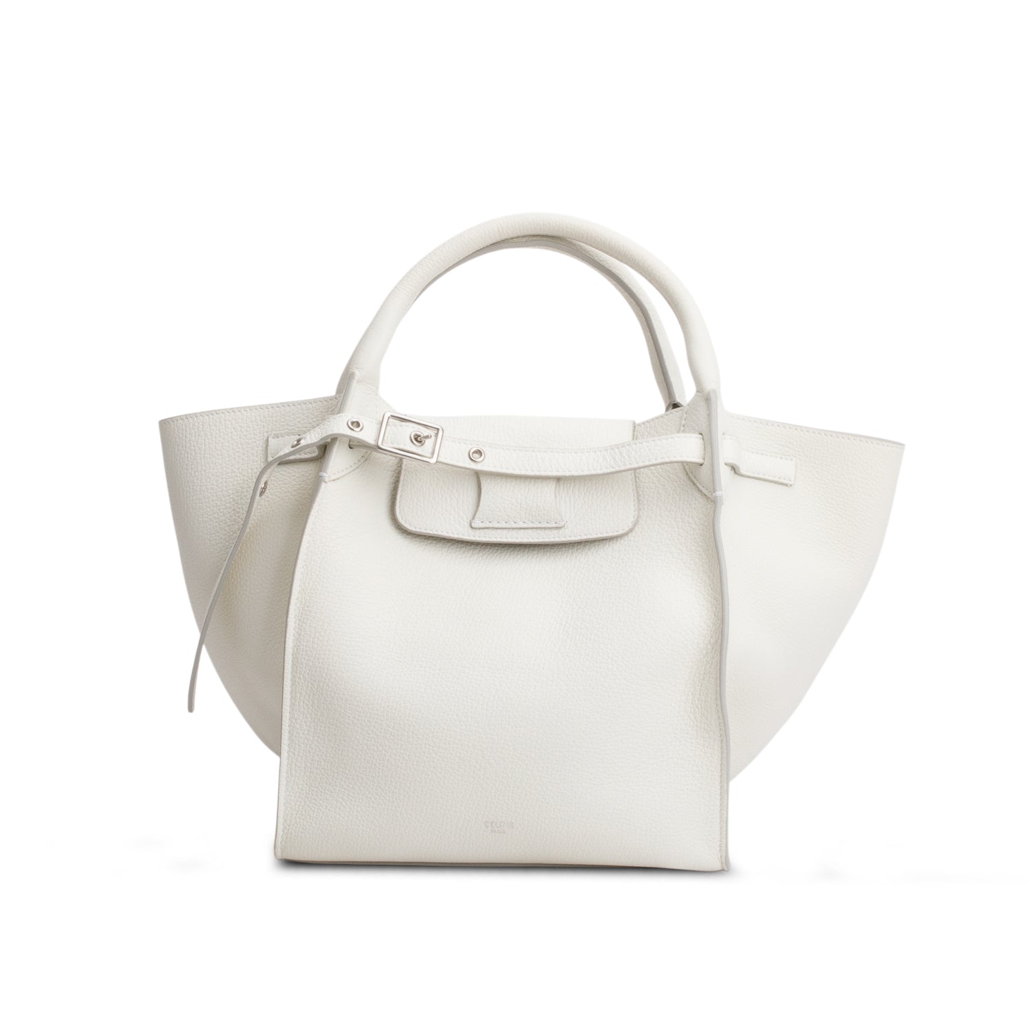 Celine White Supple Grained Calfskin Small Long Strap Big Bag