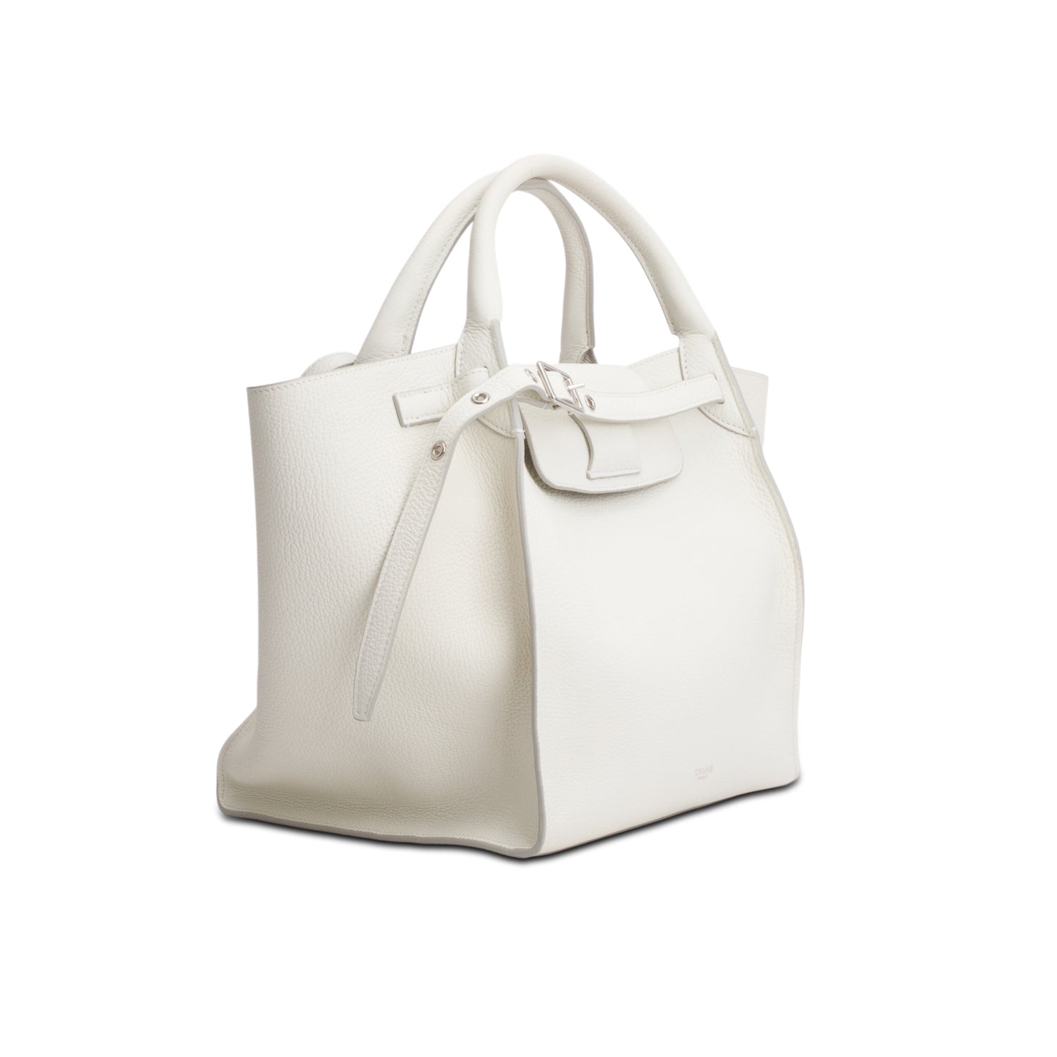 Celine White Supple Grained Calfskin Small Long Strap Big Bag