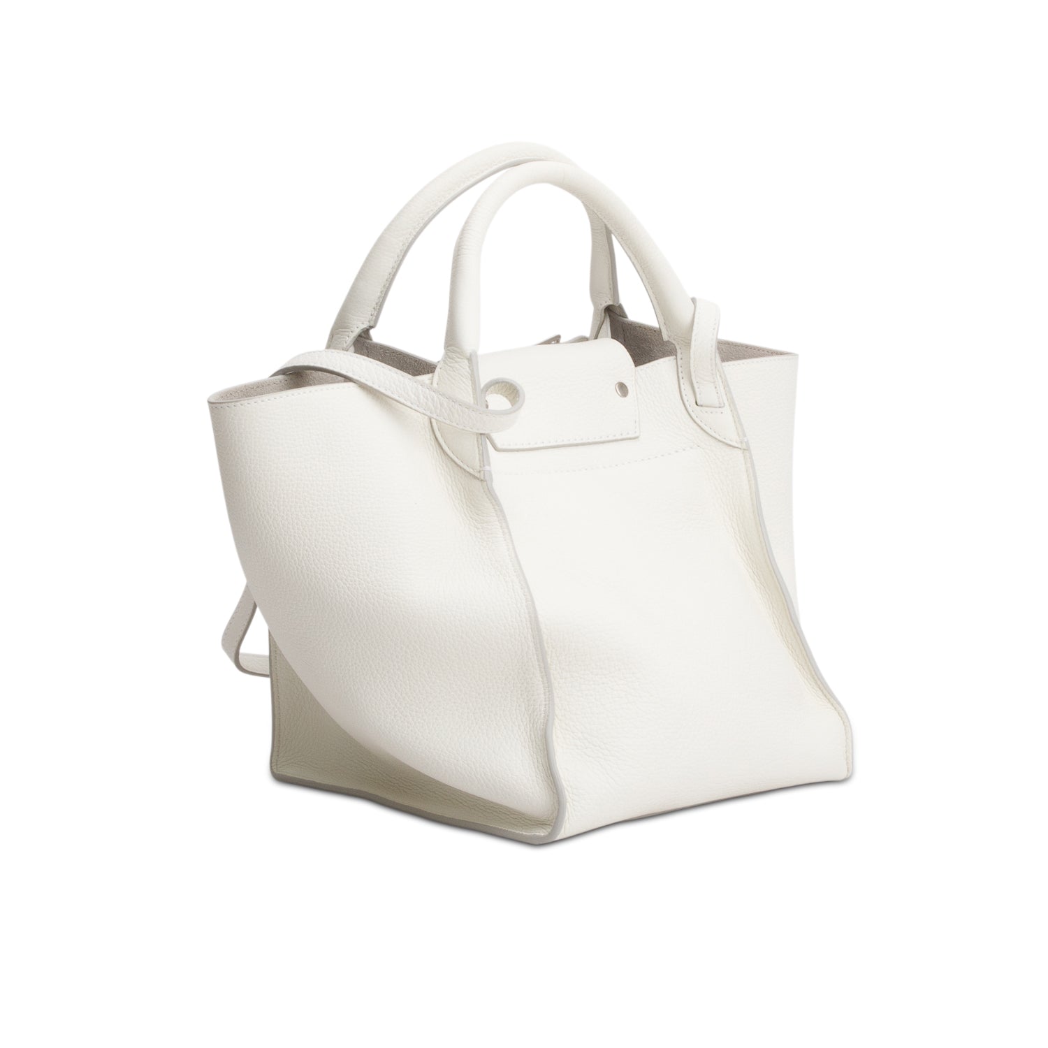 Celine White Supple Grained Calfskin Small Long Strap Big Bag