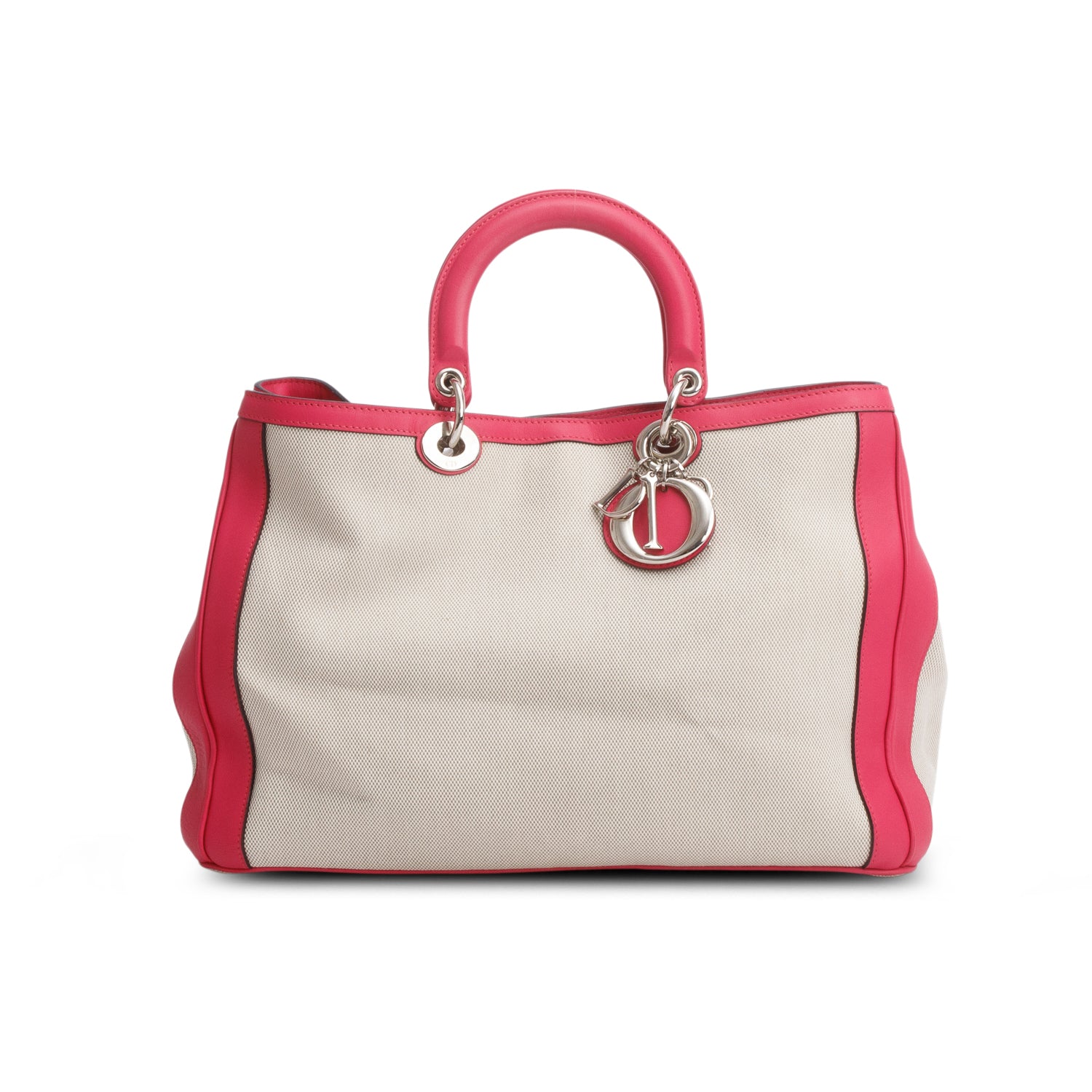 Christian Dior Beige/Pink Canvas Calfskin Large Diorissimo Tote w/ Strap